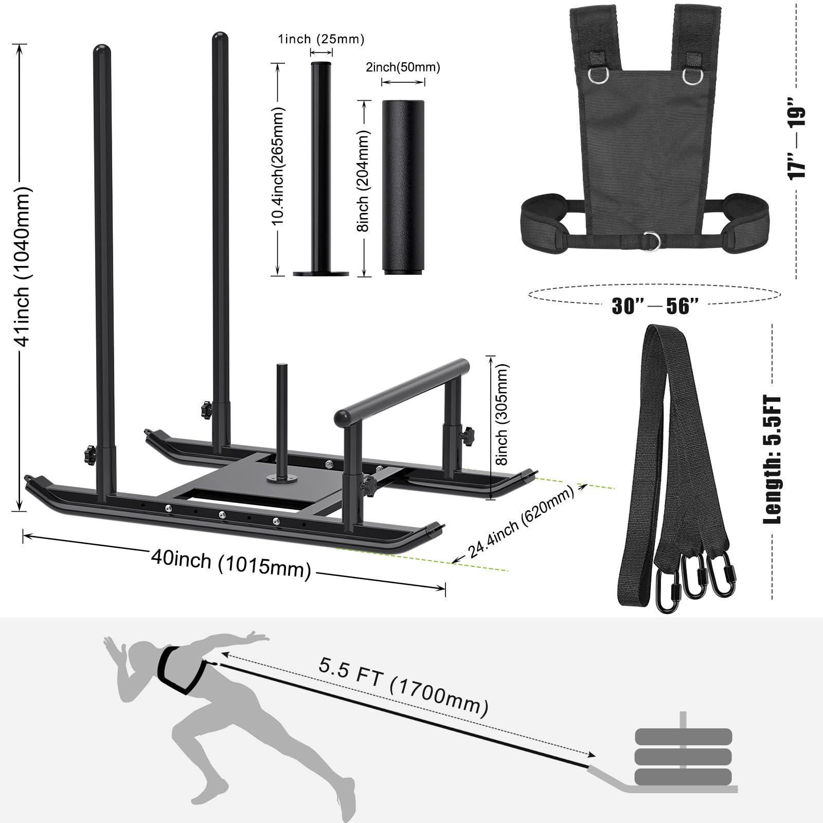 Dolibest Weight Sled for Strength Training - Heavy Duty Fitness Sled with Push-Pull Prowler Design - Speed & Power Workout Equipment for Athletes - Compatible with 1-2