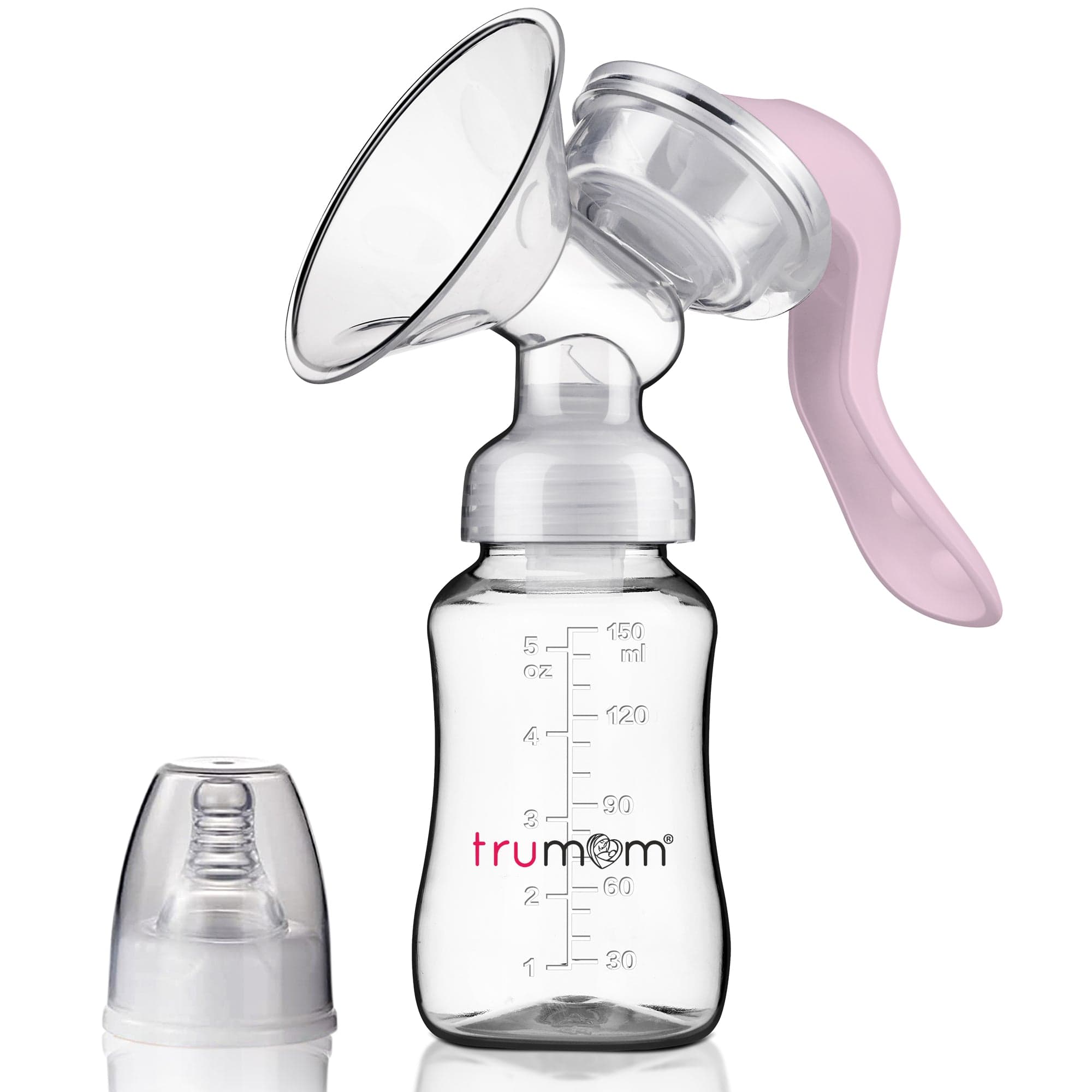 Trumom USA Manual Breast Pump - BPA Free, Portable Hand Pump with Adjustable Suction for Breastfeeding - Includes 125ml Milk Collector Bottle (Pink) - Perfect for Travel, Work, and On-the-Go Moms