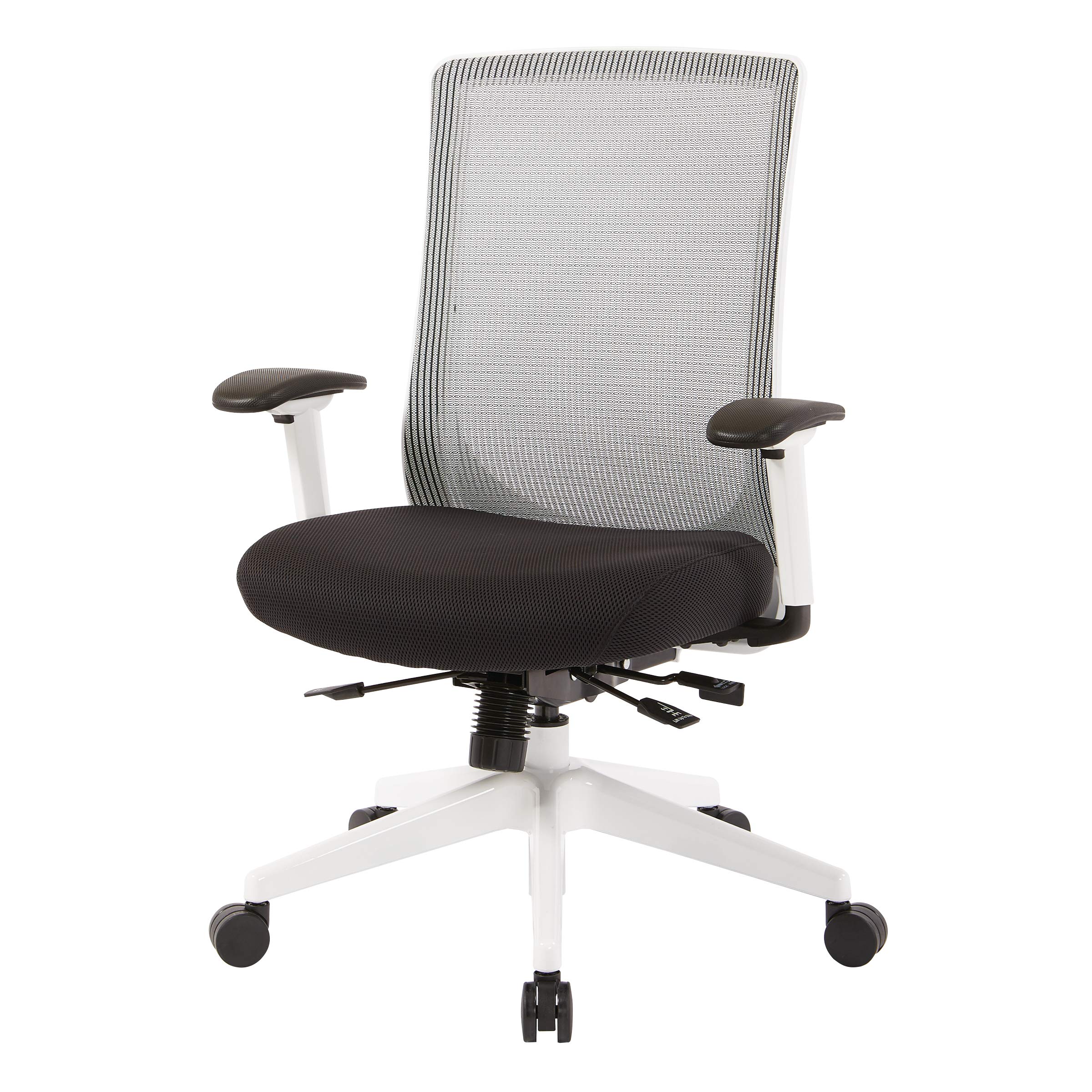 Space Seating 521 Series Ergonomic High Back Mesh Office Chair - Adjustable Height Arms, Seat Slider & Tilt Function - White & Black - Perfect for Home Office, Gaming & Workspace Comfort