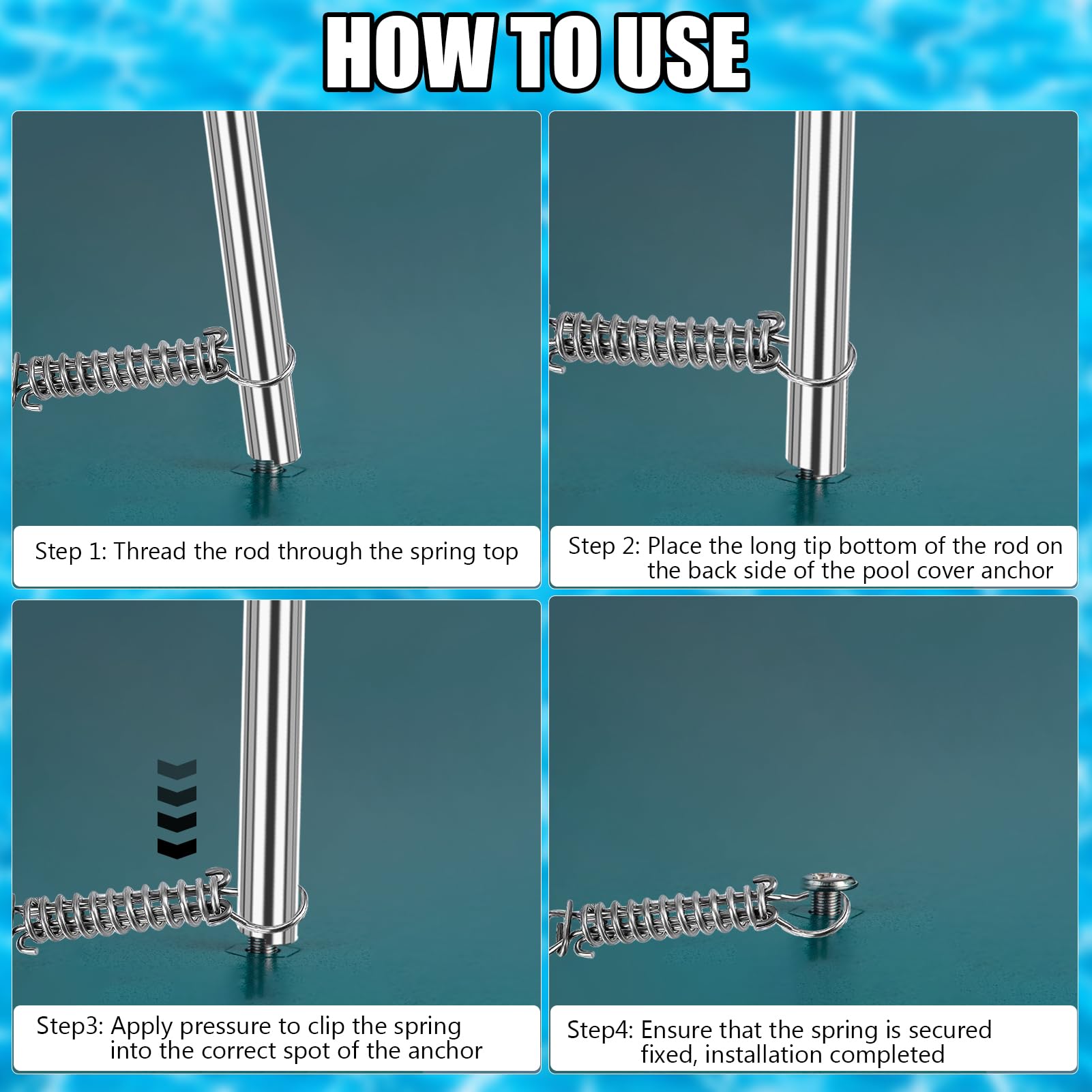 30-1/2 Inch Stainless Steel Pool Cover Tool - Heavy Duty Swimming Pool Safety Cover Spring Installation & Removal Rod for Anchors | Perfect for Inground Pool Maintenance & Winter Cover Setup