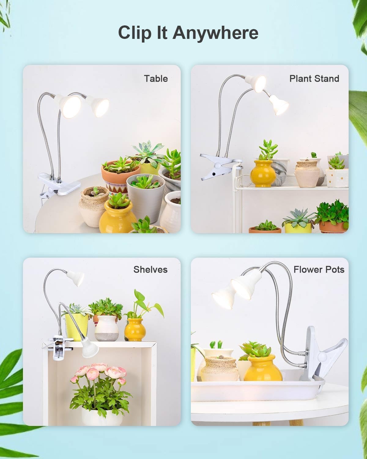 DOMMIA Full Spectrum LED Grow Lights for Indoor Plants - Dual Head Clip Plant Light with Warm White & Red LEDs, Adjustable Gooseneck, Manual ON/Off Switch - Perfect for Houseplants, Seedlings, Hydroponics & Indoor Gardening