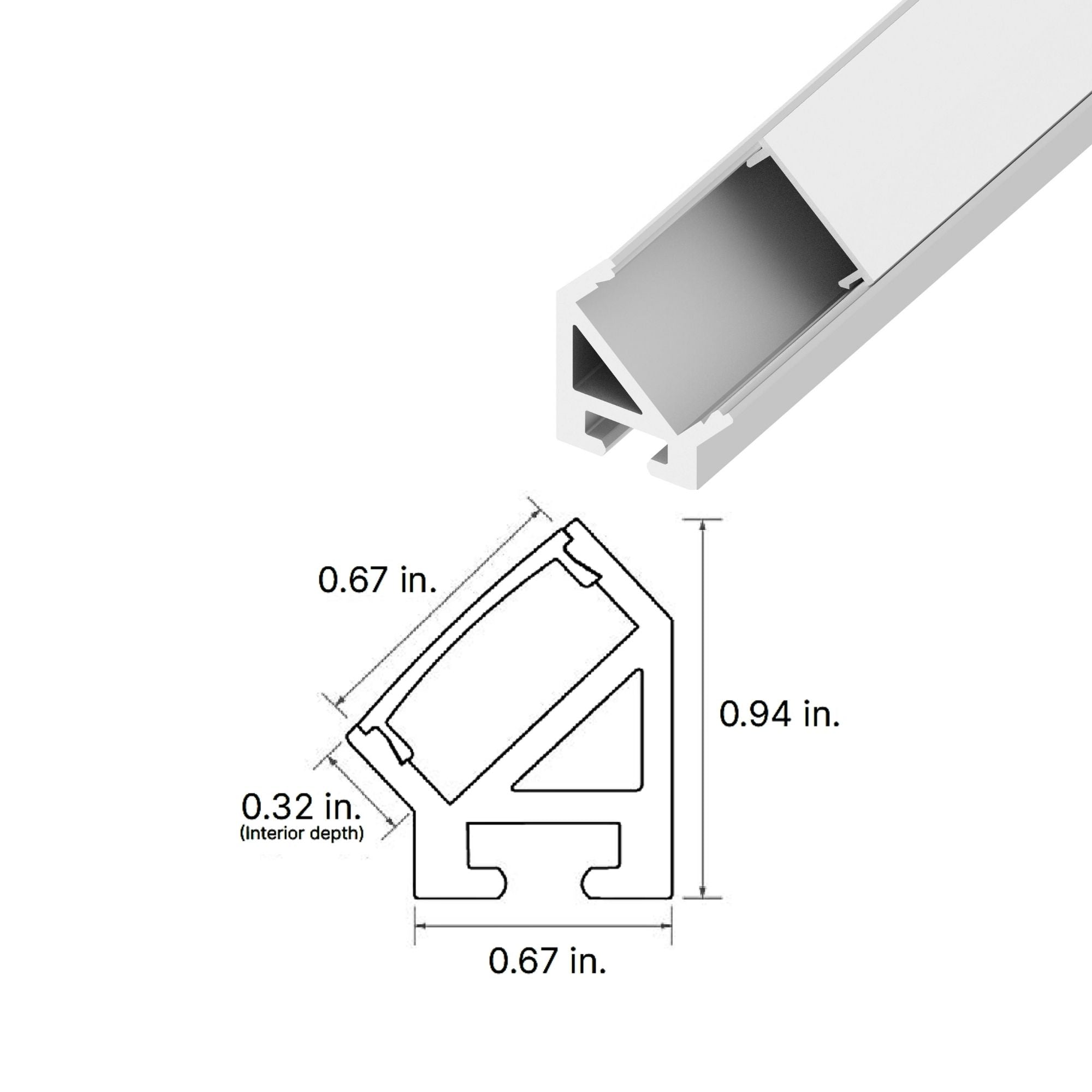 48 45 Degree LED Channel - White Aluminum Light Diffuser for Home, Office & Commercial Lighting | Perfect for Cove, Under Cabinet & Accent Lighting