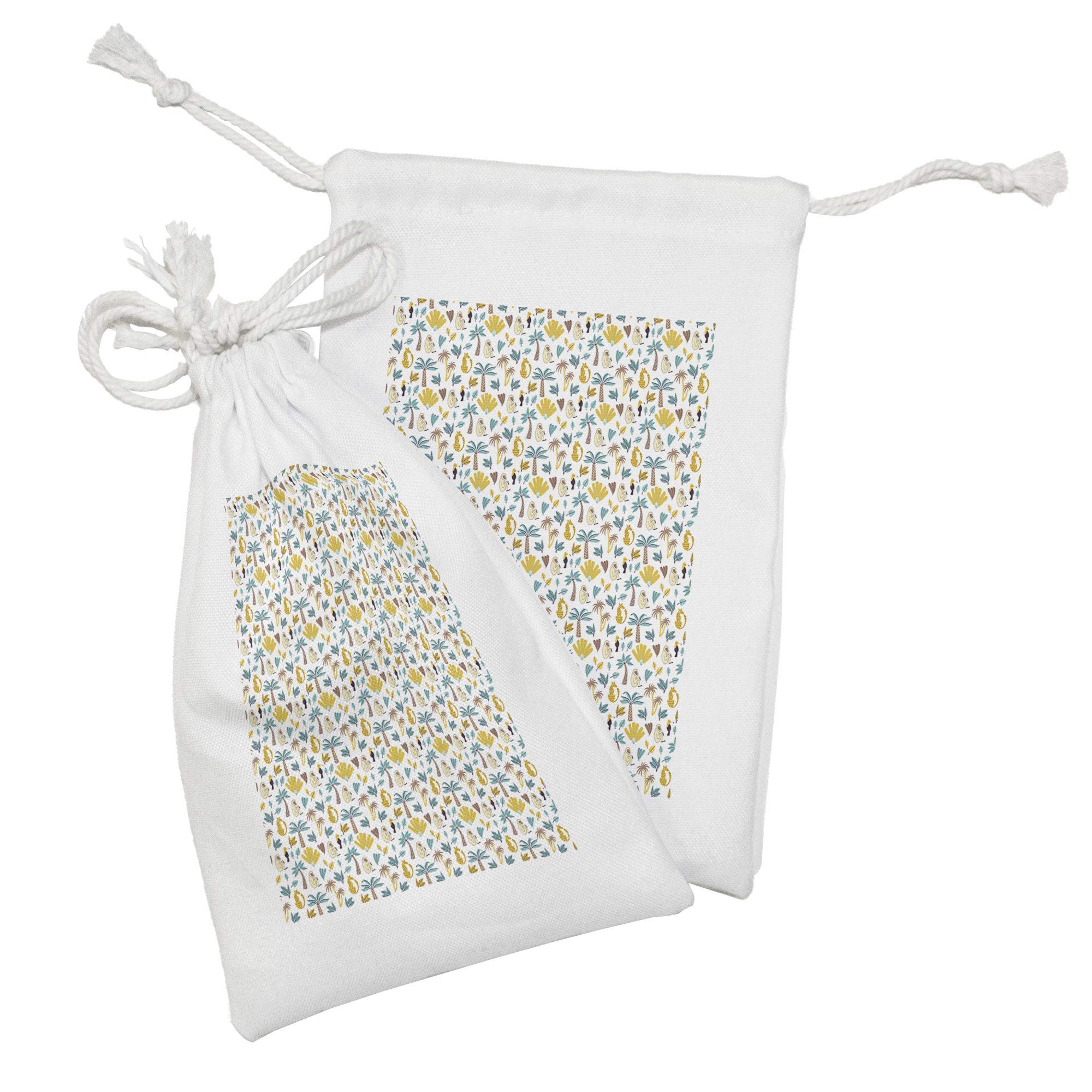 Ambesonne Tropical Fabric Pouch Set of 2 - Hawaiian Style Drawstring Bags with Monkeys, Toucans & Leopards Print - 9