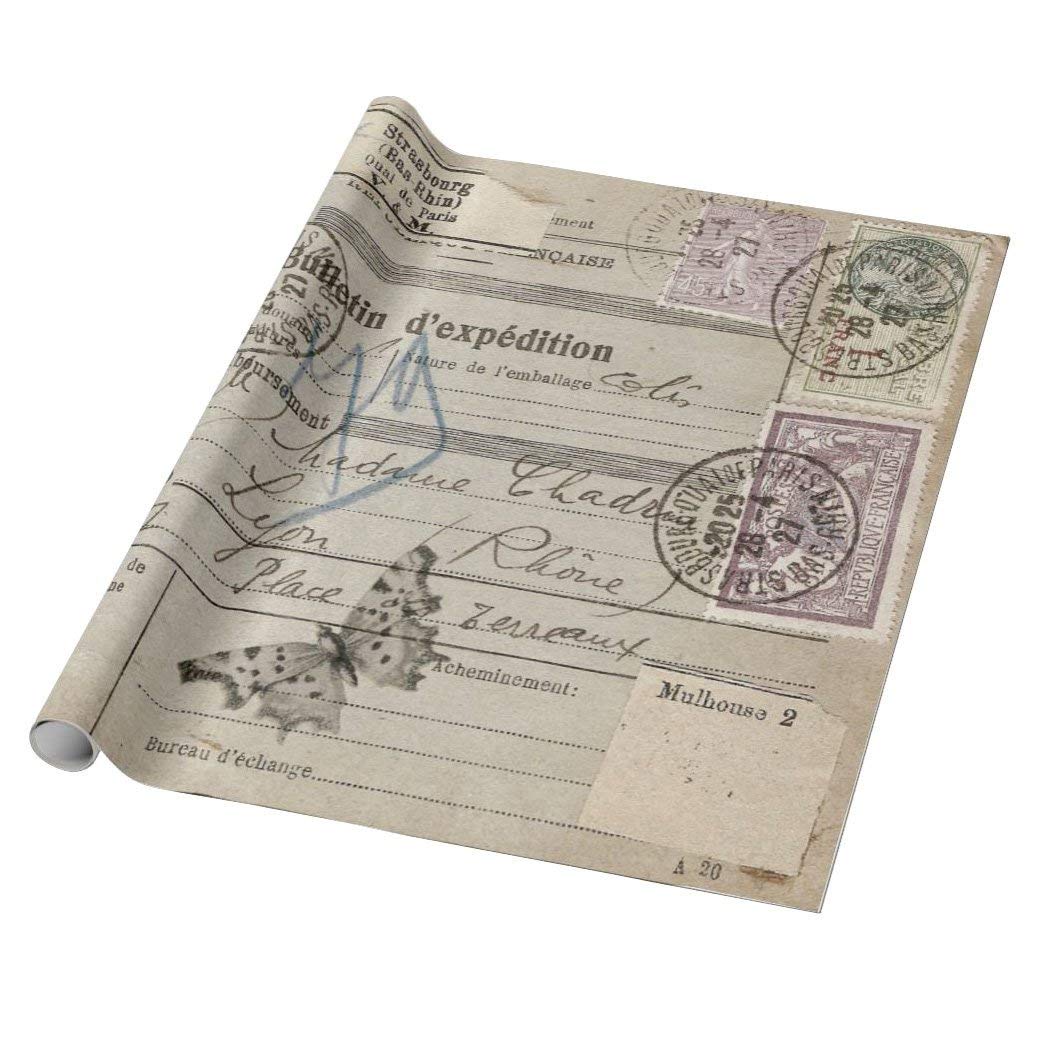 French Travel Themed Gift Wrap Sheets - Vintage Stamps & Butterflies Wrapping Paper for Scrapbooking, Decoupage & Collage | Perfect for DIY Crafts, Wedding Invitations & Souvenir Packaging