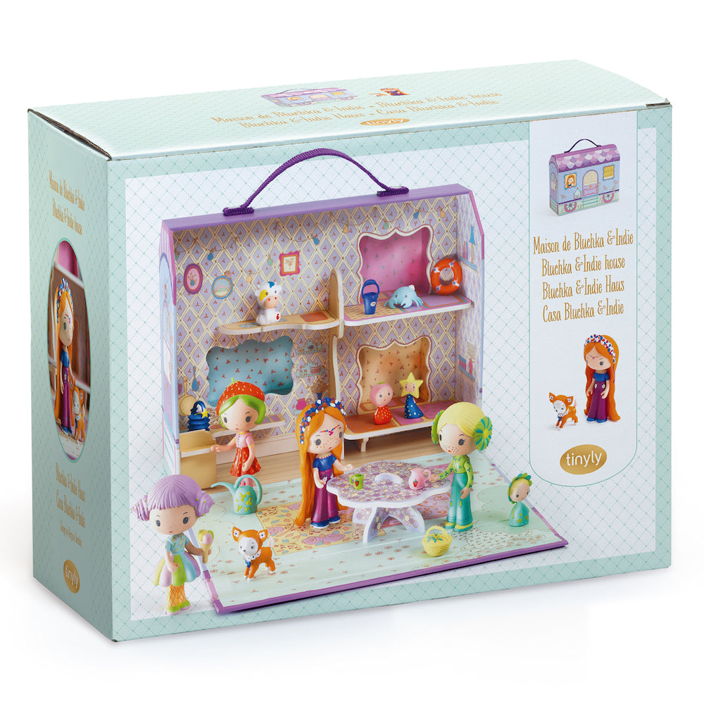 Djeco Tinyly Bluchka & Indie House - Adorable Wooden Animal Figures for Kids, Perfect for Pretend Play and Room Decor | Great Gift for Birthdays and Holidays