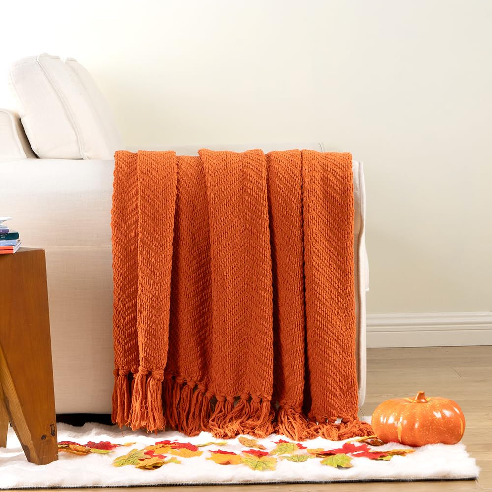 BATTILO HOME Burnt Orange Knit Throw Blanket - 60
