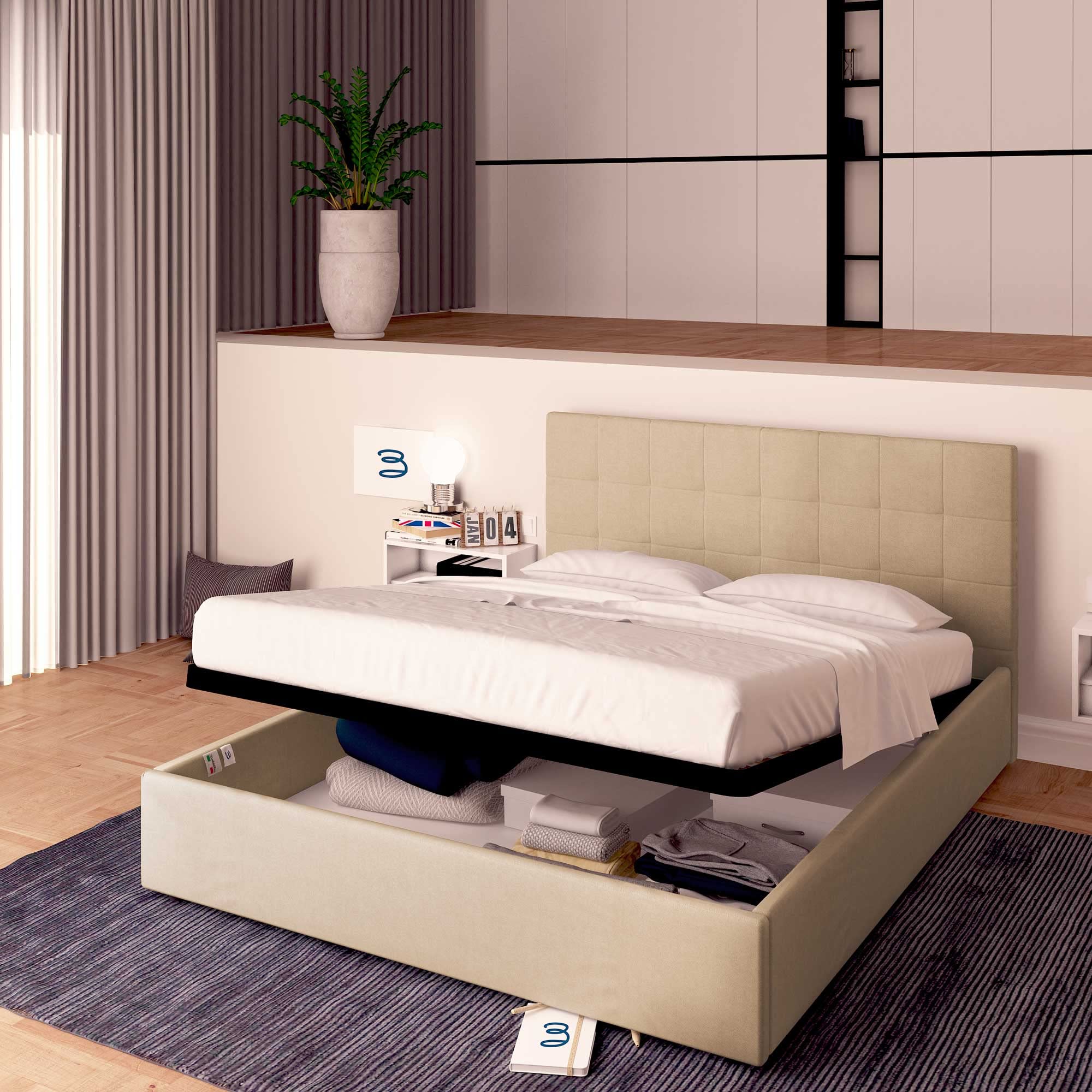 Baldiflex Single Bed with Storage, Dublin Fabric Model, Slatted Base for Single Mattresses, 80 x 190 cm, Elegant Headboard, Taupe Color - Perfect for Small Bedrooms, Guest Rooms & Studio Apartments