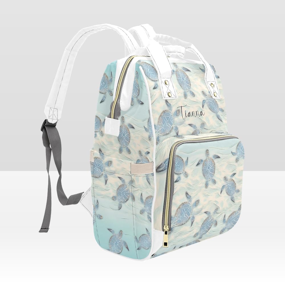 Waterproof Sea Turtle Diaper Backpack - Personalized Baby Bag for Moms, Nursing Tote with Name, Cute Nappy Organizer for Women | Perfect for Travel, Hospital Visits & Daily Baby Care Essentials