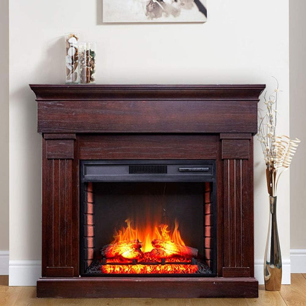 Electric Stove Heater with 3D Flame Effect - Freestanding Fireplace Heater with Large Window - Silent Solid Wood Design - Perfect for Living Room, Bedroom & Office Heating