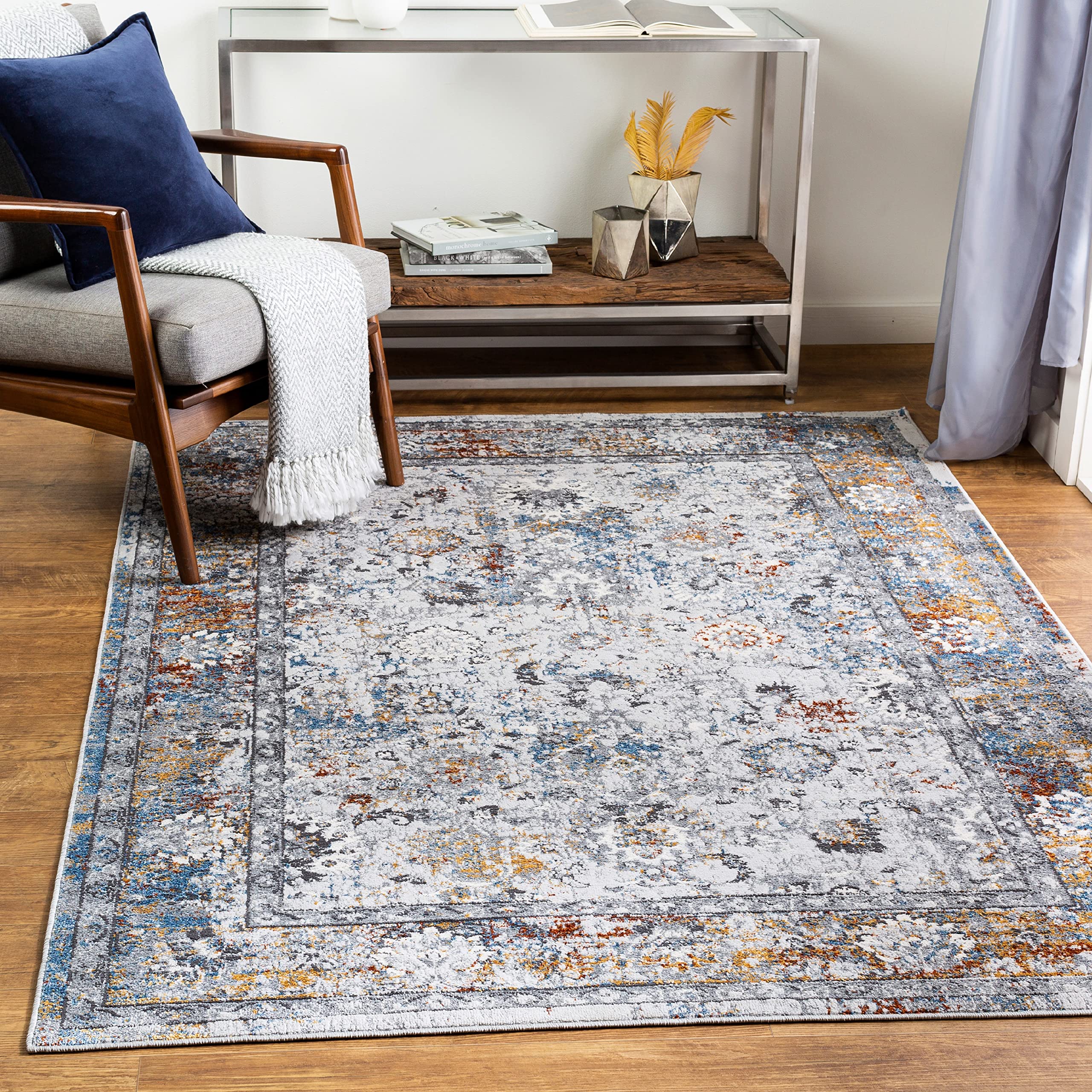 Mark&Day 7x9 Lepanto Traditional Light Gray Area Rug - Soft & Durable White Gray Carpet for Living Room, Bedroom, Kitchen - Perfect for Home Decor & High Traffic Areas (6'7