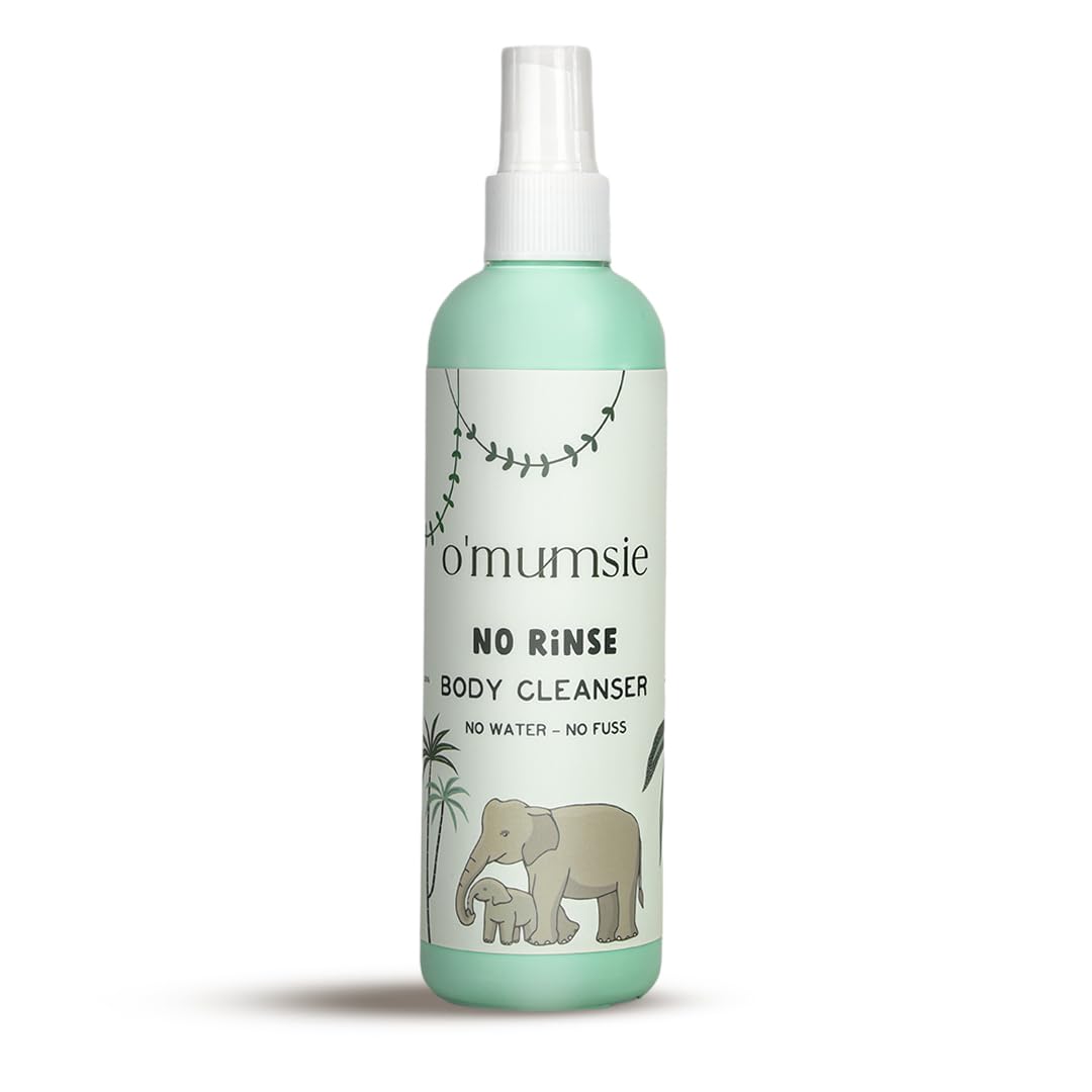 O'mumsie Organic Baby Cleanser Spray - No Rinse, Waterless Formula with Aloe Vera & Papaya Extract | Fragrance-Free, Vegan, Hypoallergenic (100ml) | Perfect for Travel, Diaper Changes & Sensitive Skin Care