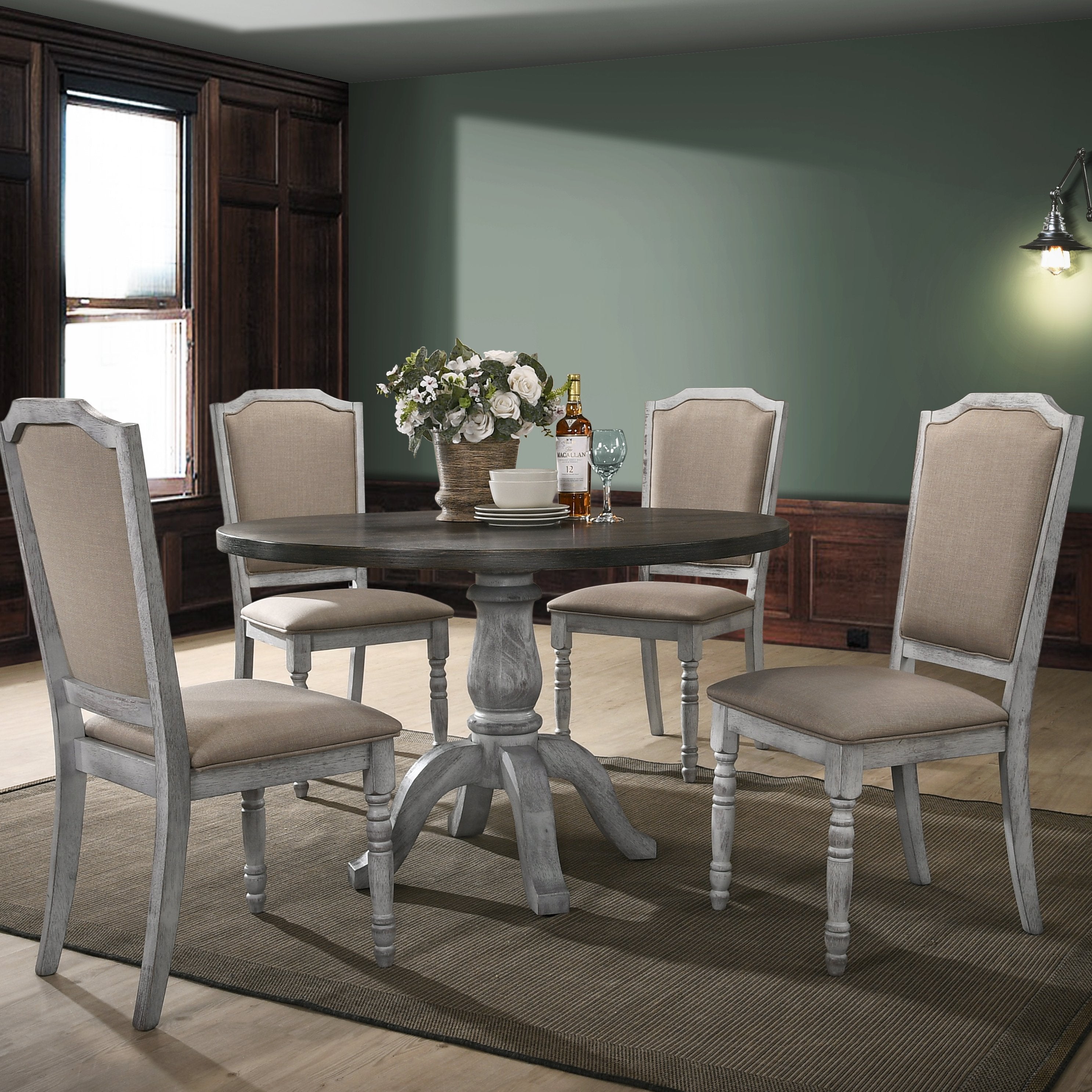 Roundhill Furniture Iris Turned Leg Wood Dining Chair Set of 2 - Solid Wood Kitchen Chairs with Upholstered Seat - Perfect for Dining Room, Kitchen, Breakfast Nook & Home Decor