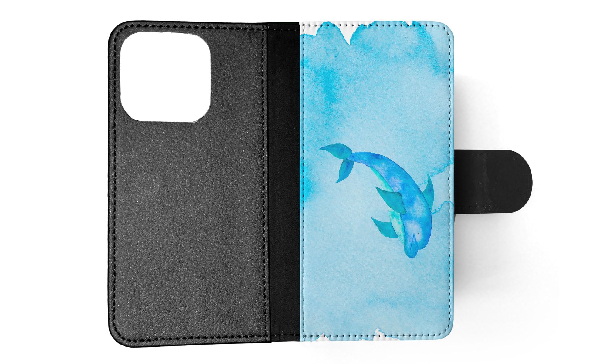 Waterproof Dolphin & Whale Flip Wallet Phone Case for Apple iPhone 15 Pro - Stylish Protective Cover with Card Slots for Beach, Travel & Everyday Use