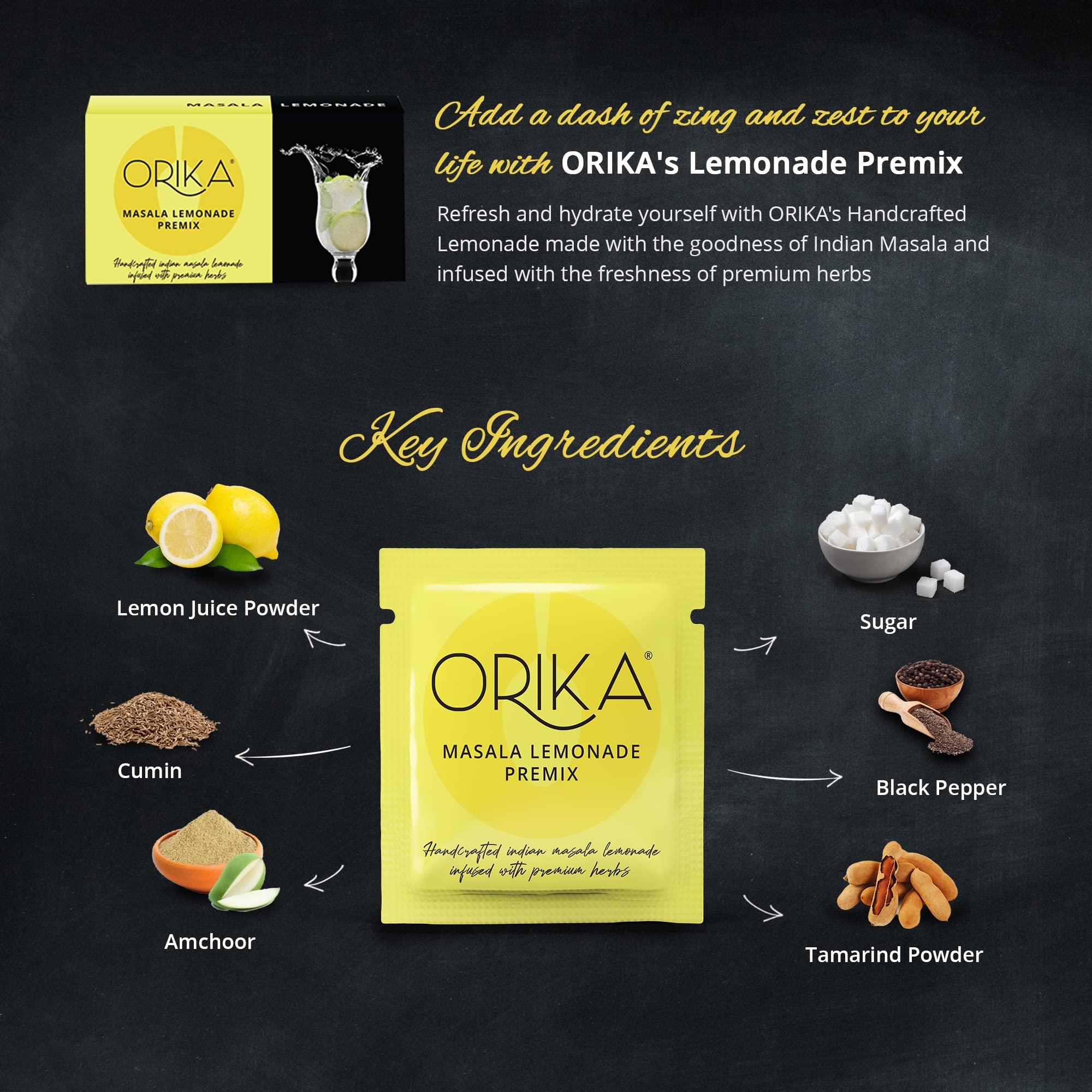 Orika Jaljeera & Masala Lemonade Instant Drink Mix Combo - 20 Sachets (10 Each Flavor) 380g | Premium Herbal Infusion | Handcrafted Refreshing Summer Beverage Powder | Perfect for Parties, Picnics & Hot Weather Hydration