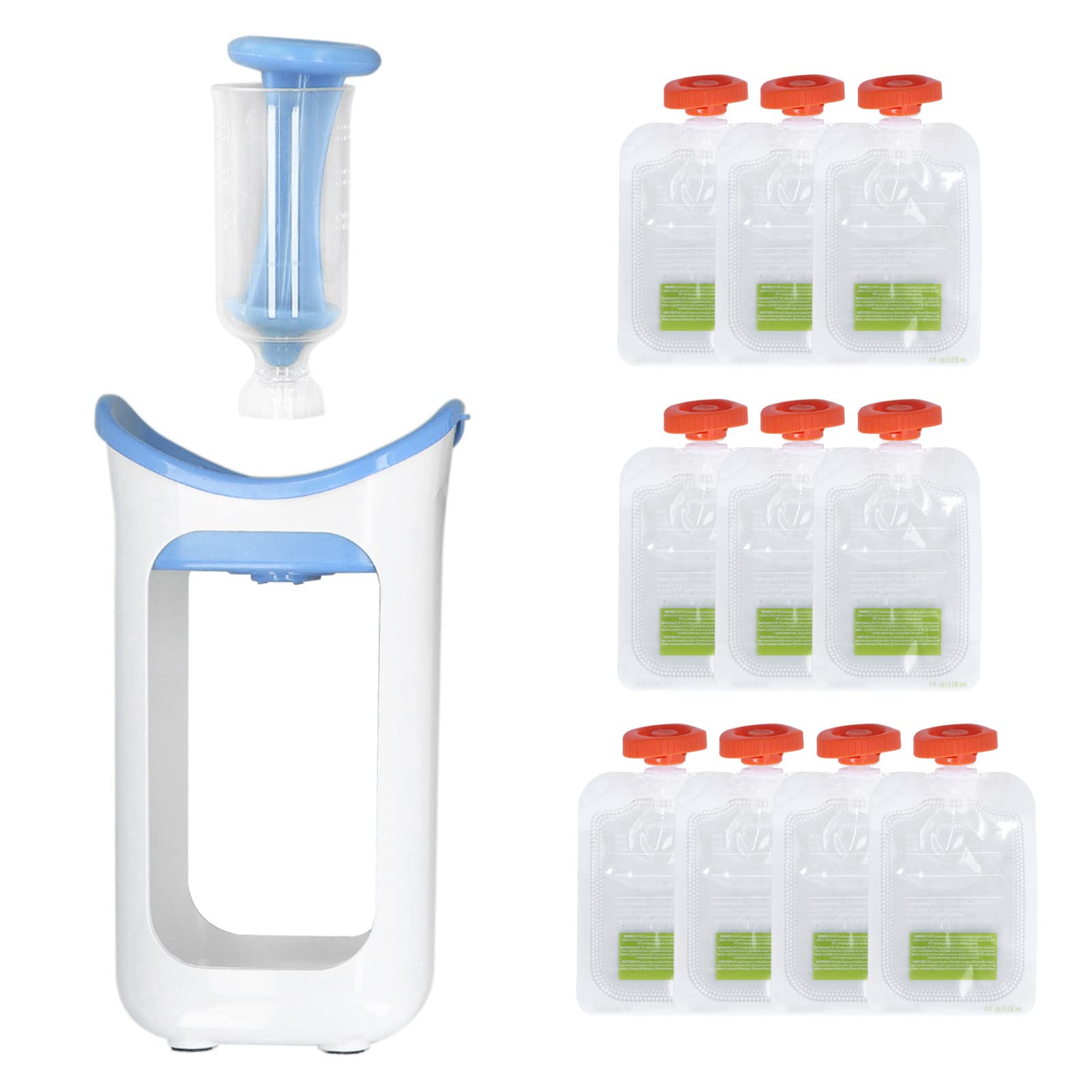 Baby Food Squeeze Station - Reusable Pouch Filler for Homemade Purees | 10 BPA-Free Squeeze Bags Included | Perfect for Making Fresh Fruit Purees, Yogurt & Baby Food at Home - Ideal for Busy Parents & Healthy Snacks On-The-Go (Blue)