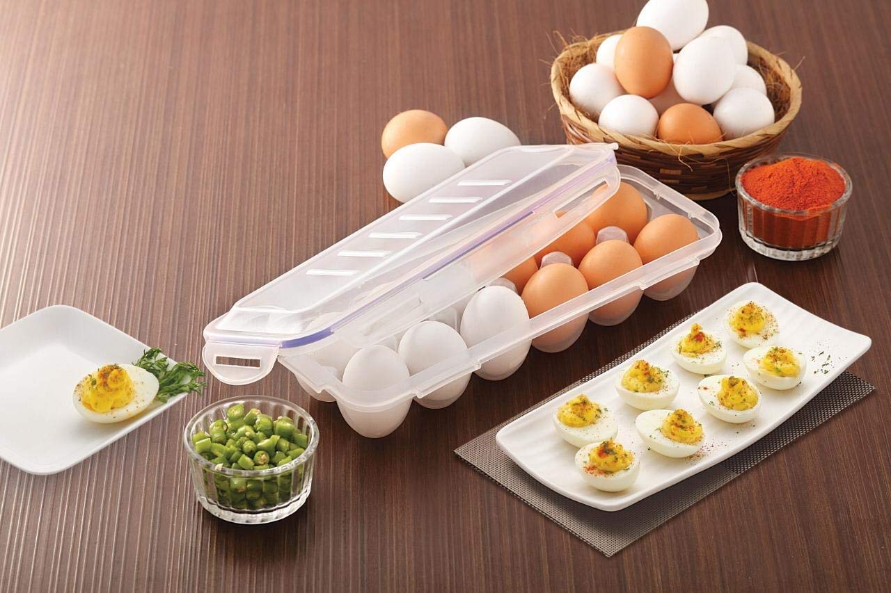 TEDEMEL 12-Piece Plastic Egg Storage Container with Lid - Fridge & Oven Safe Egg Tray for Freshness - Perfect for Kitchen Organization, Camping, and Meal Prep (White)