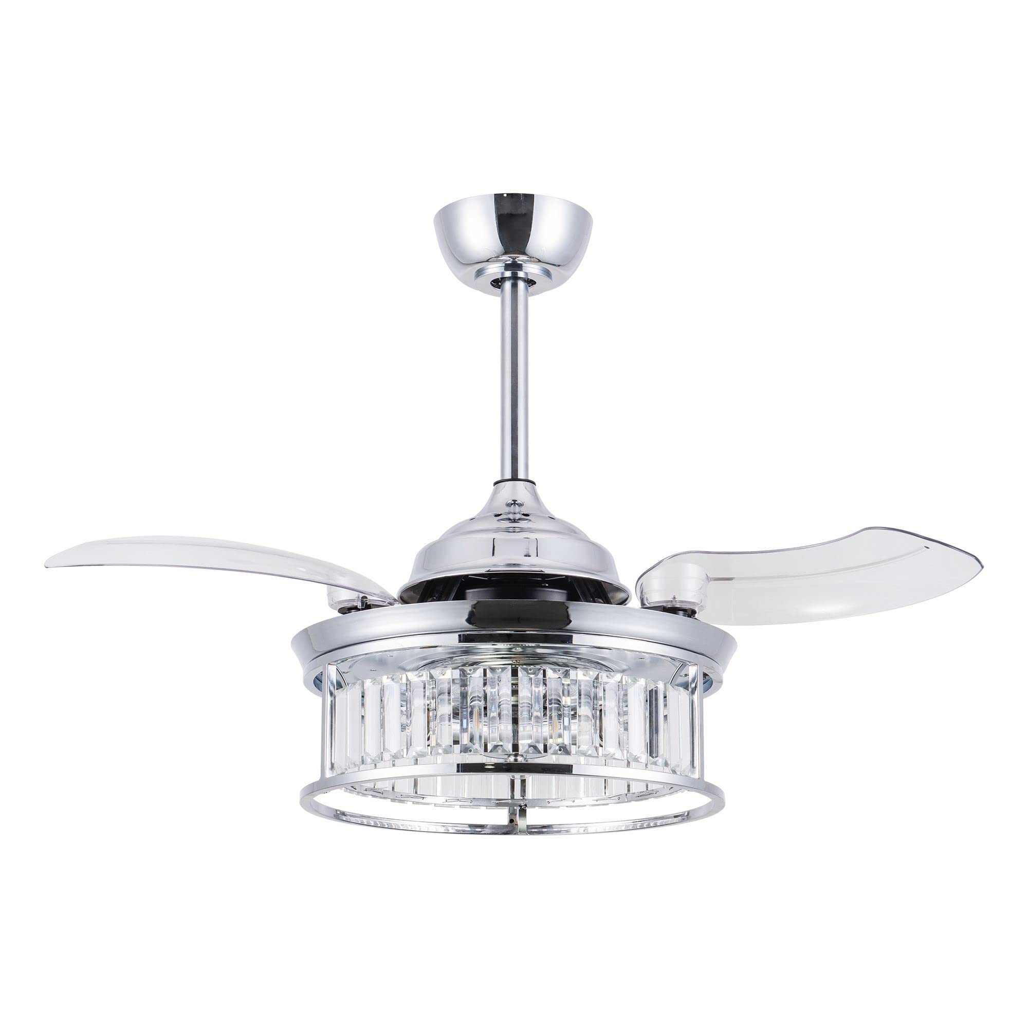 Parrot Uncle 36 Inch Ceiling Fan with Light and Remote Control - Retractable Blades, Chrome Finish - Perfect for Living Room, Bedroom and Outdoor Spaces
