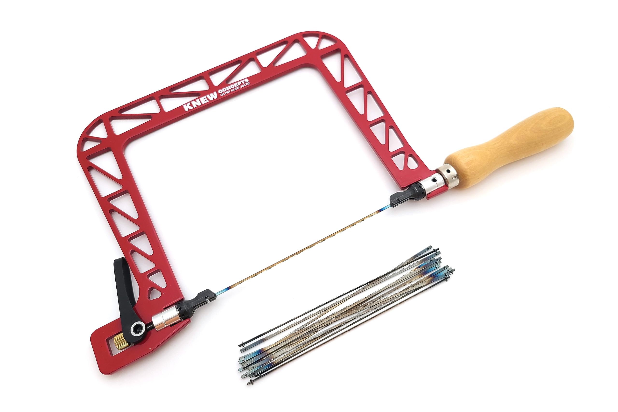 Super-Skin Knew Concepts 125.012 MK IV 6.5 Inch Coping Saw with Cam Lever Tension, Rotating Blade & 12 Pegas Pinned Blades (18 TPI) - Perfect for Woodworking, Scroll Sawing & Fine Detail Cutting