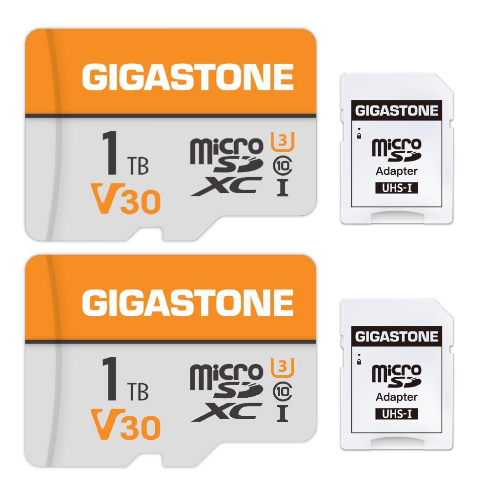 GIGASTONE 1TB Micro SD Card 2-Pack - UHS-I V30 Class 10 MicroSDXC Memory Card with 140MB/s Speed - Compatible with 4K Video, GoPro, Action Cameras, Drones & Security Cameras - Perfect for Outdoor Adventures, Home Surveillance & High-Performance Storage
