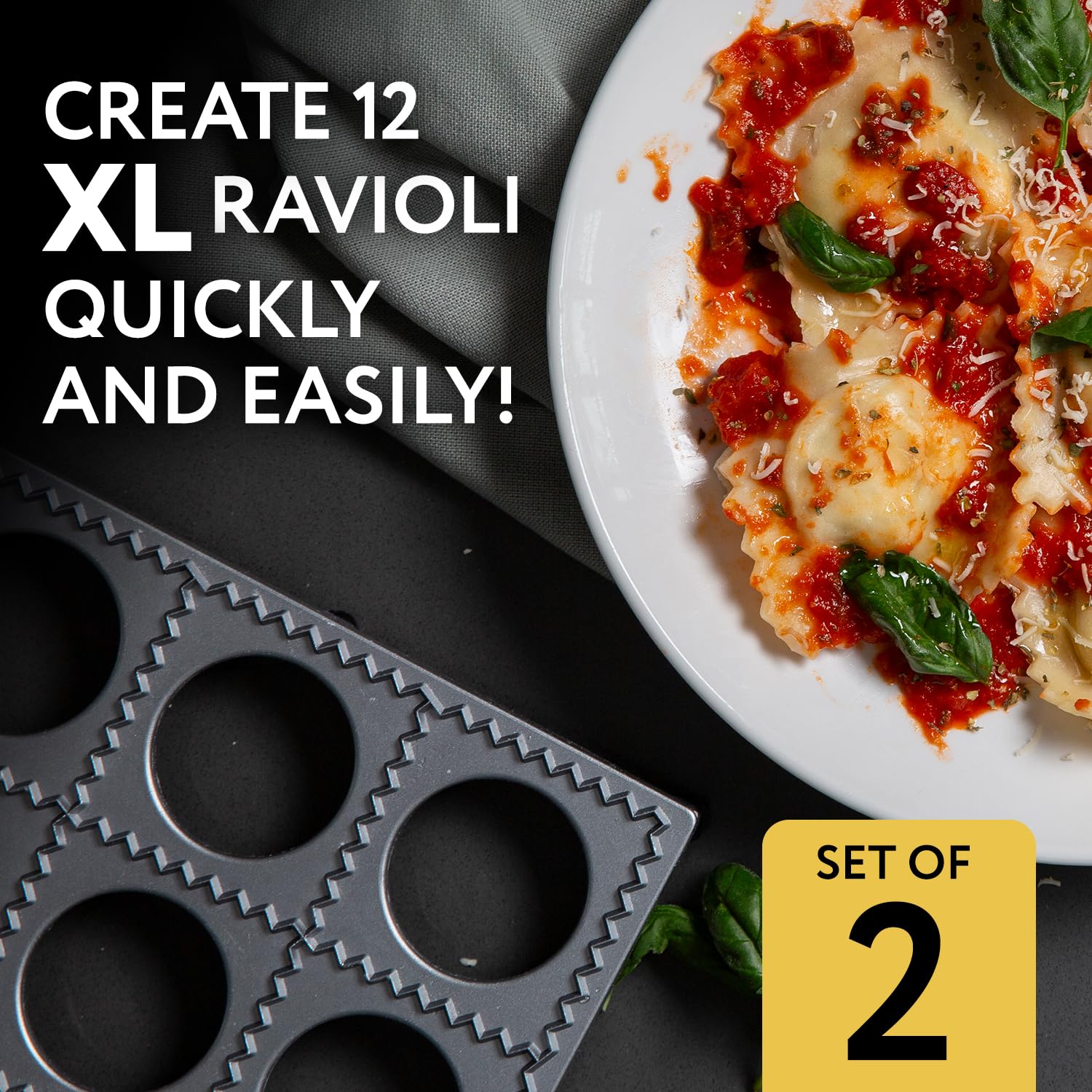 IMPRESA 2-Pack Jumbo Ravioli Maker Press Set (2.5-Inch) - Pasta Dough Cutter & Sealer for Homemade 12 Ravioli - Perfect for Italian Cooking, Family Dinners & Pasta Making Parties