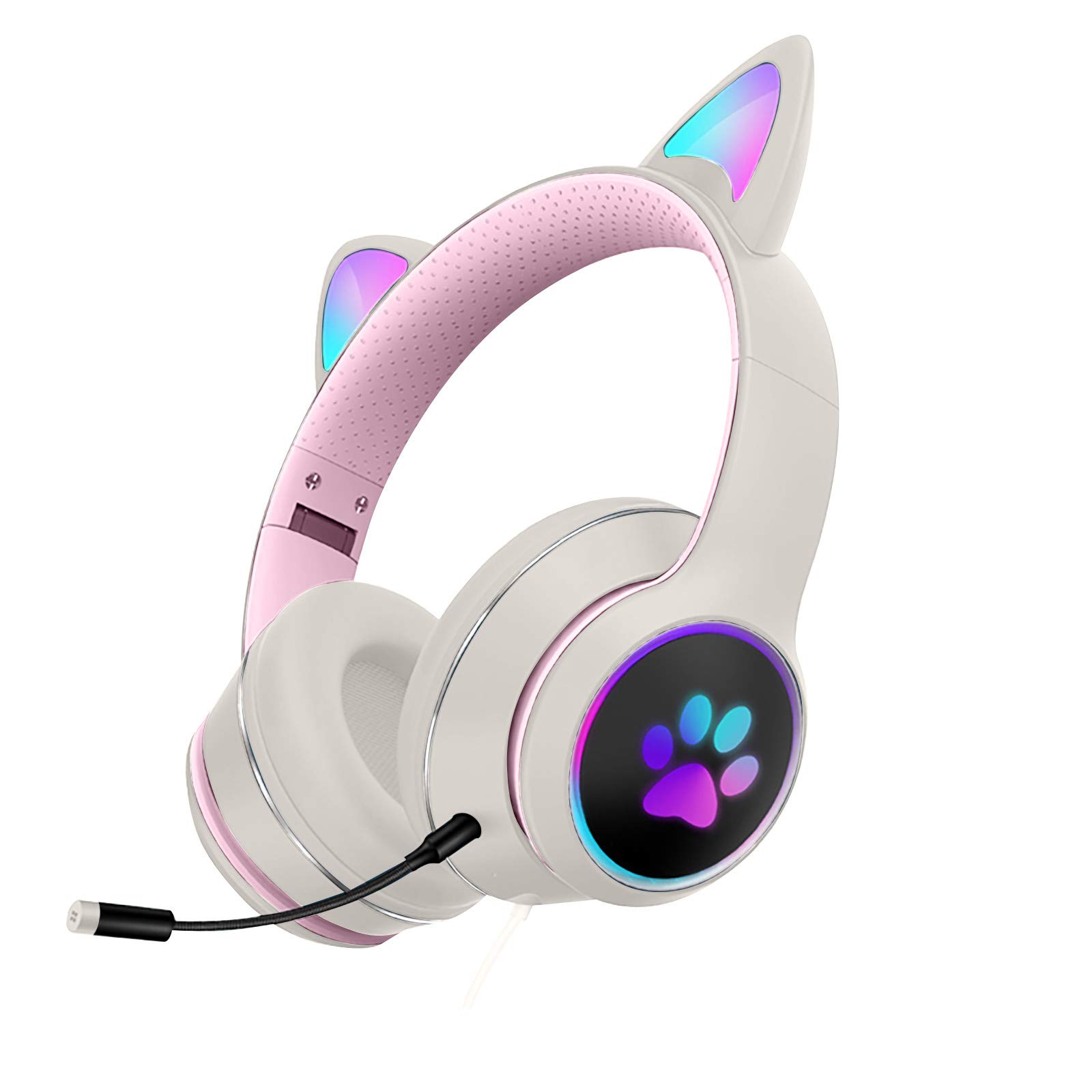 YUUAND Wired Gaming Headset with Microphone - LED Light Up Cat Ear Headphones, Noise Cancelling Over-Ear Headset with Foldable Design (AKZ-022) - Perfect for PC, PS4, Xbox, Nintendo Switch Gaming & Online Chat