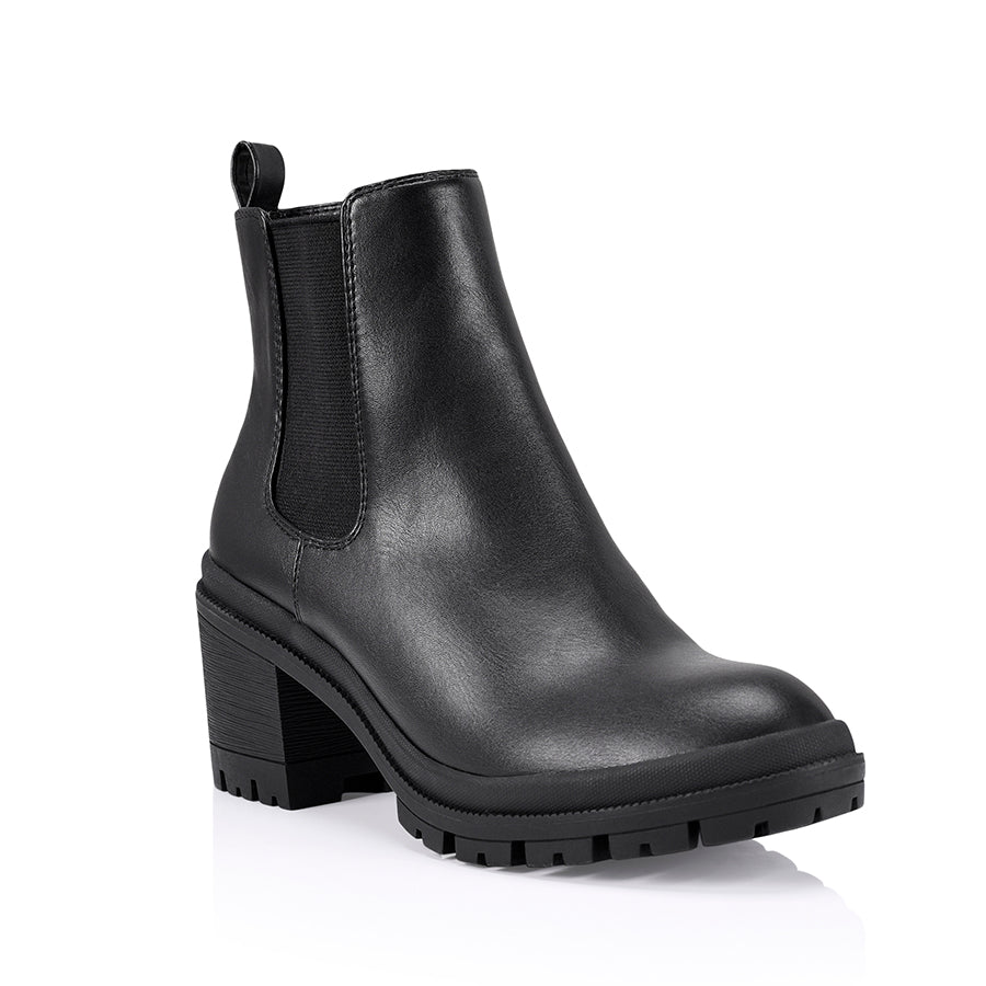 Georgia Chunky Combat Boots for Women - Black Smooth Leather Ankle Boots for Punk, Gothic & Streetwear Fashion | Perfect for Daily Wear, Concerts & Outdoor Adventures