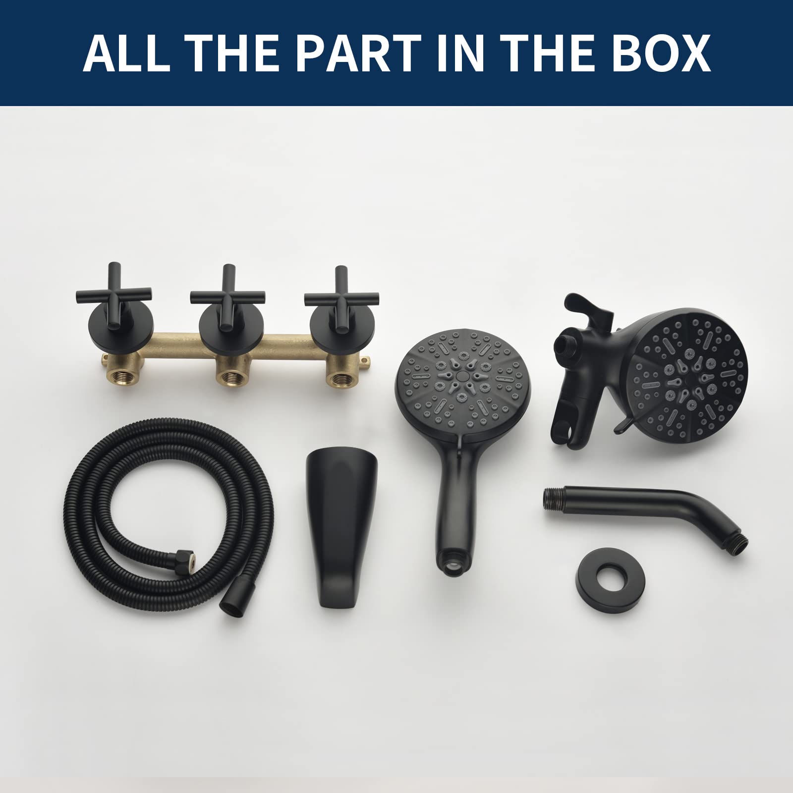 3 Handle Matte Black Shower Faucet Set with Tub Spout - Complete Bathtub Shower System Kit - Wall Mounted Shower Fixtures for Bathroom Remodel & Luxury Spa Experience