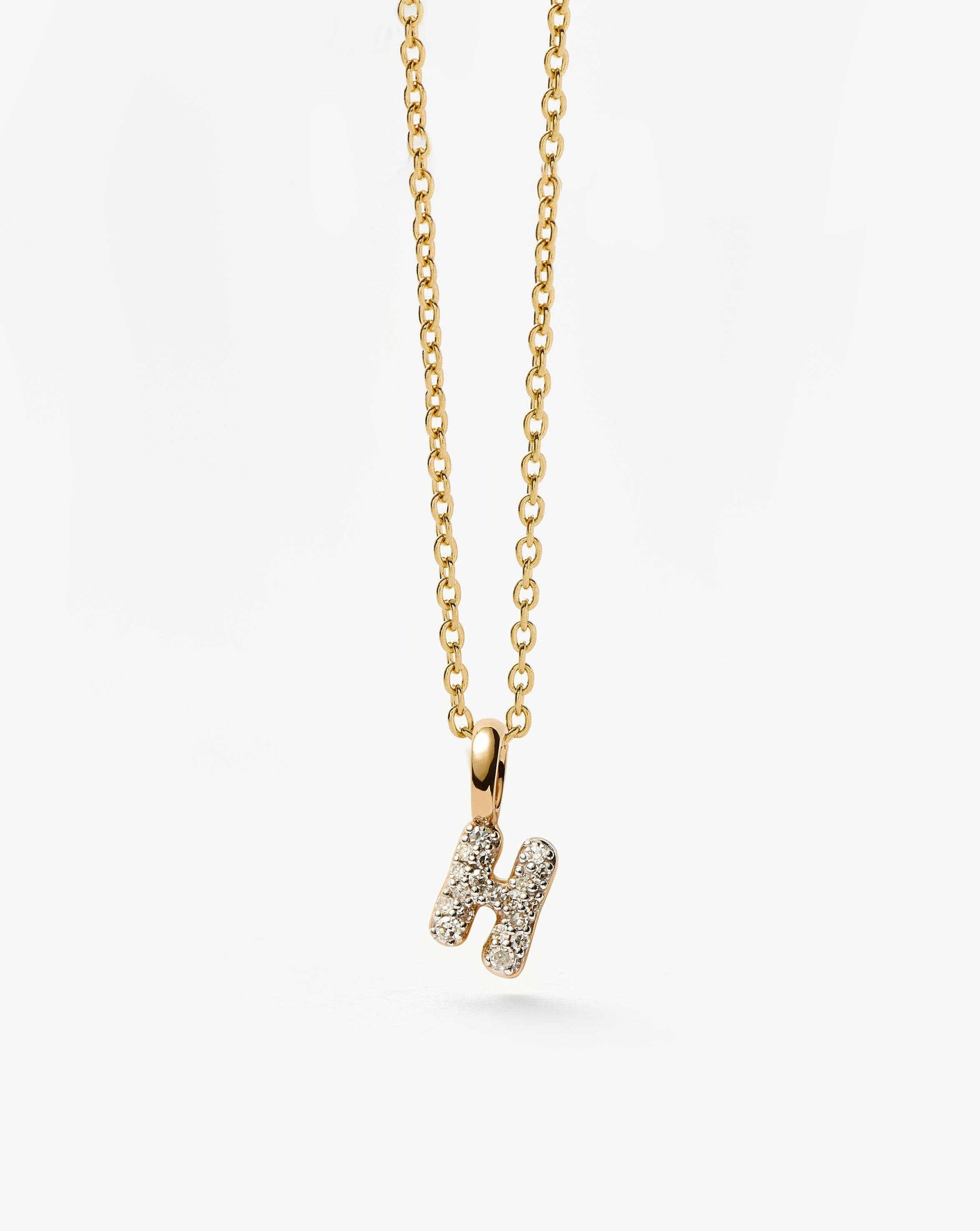14K Solid Yellow Gold Plated Diamond Initial Mini Pendant Necklace - Personalized Letter H Jewelry Gift for Women, Perfect for Birthdays, Anniversaries & Special Occasions