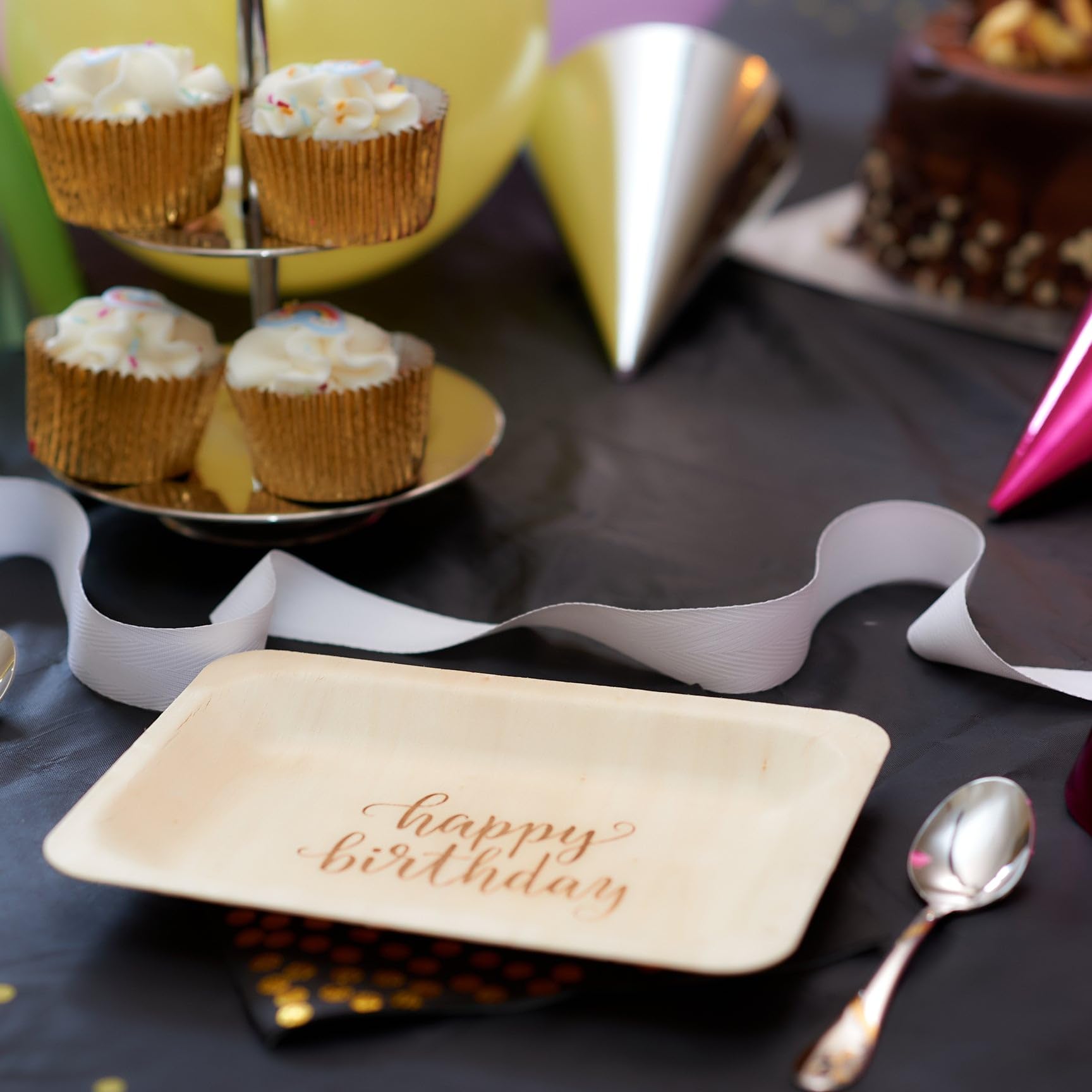 Eco-Friendly Disposable Birthday Party Plates - 50 Pack Biodegradable Compostable Plates for Birthday, Wedding, Baby Shower & Events (Salad/Dessert Size) - Sustainable Alternative to Plastic Tableware