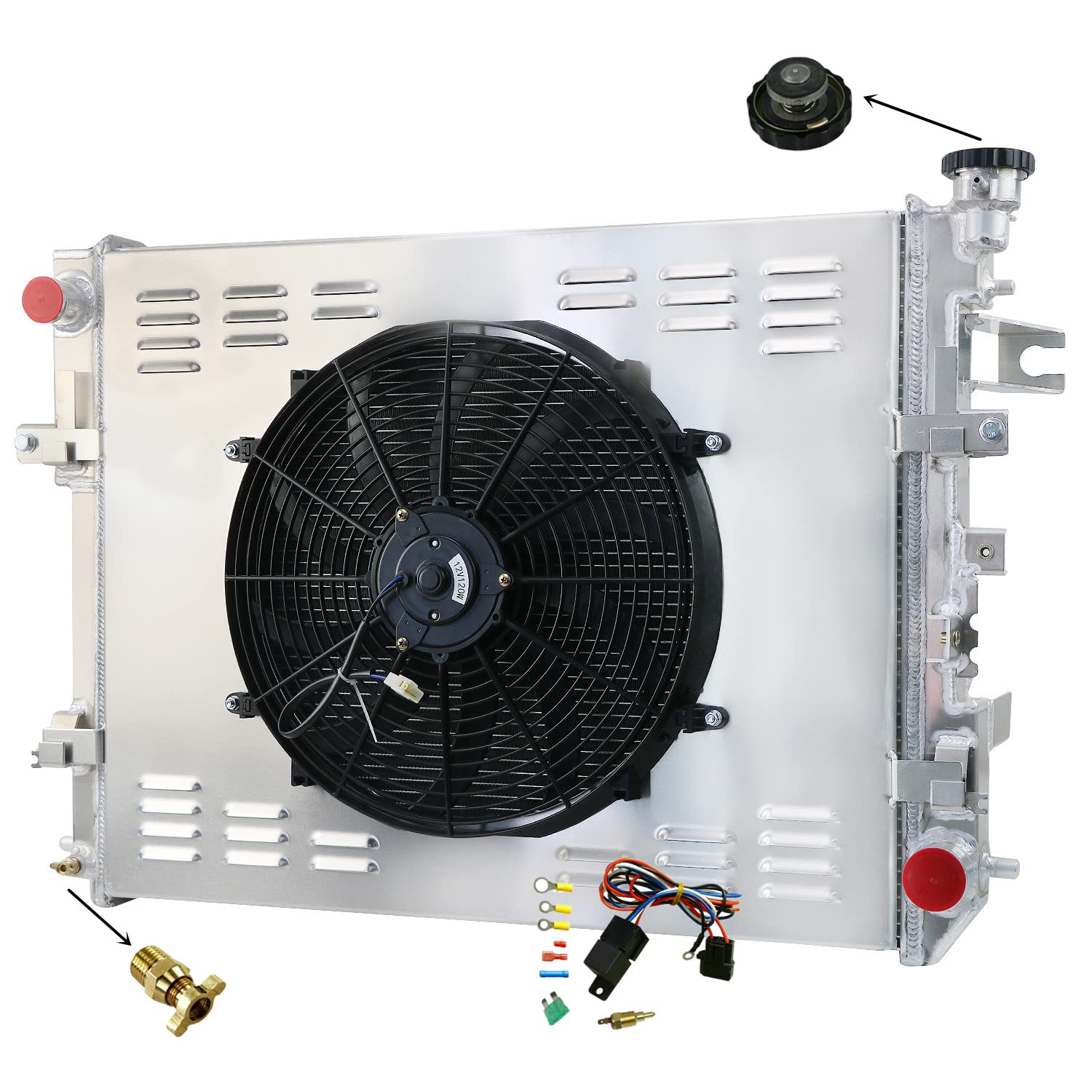 Heavy Duty 3 Row Aluminum Radiator for 2011-2018 Ram 1500/2500/3500 & 2009-2010 Dodge Ram 1500/2500 - Complete Cooling Kit with Fan, Shroud & Relay - Perfect for Off-Roading, Towing & High-Performance Upgrades