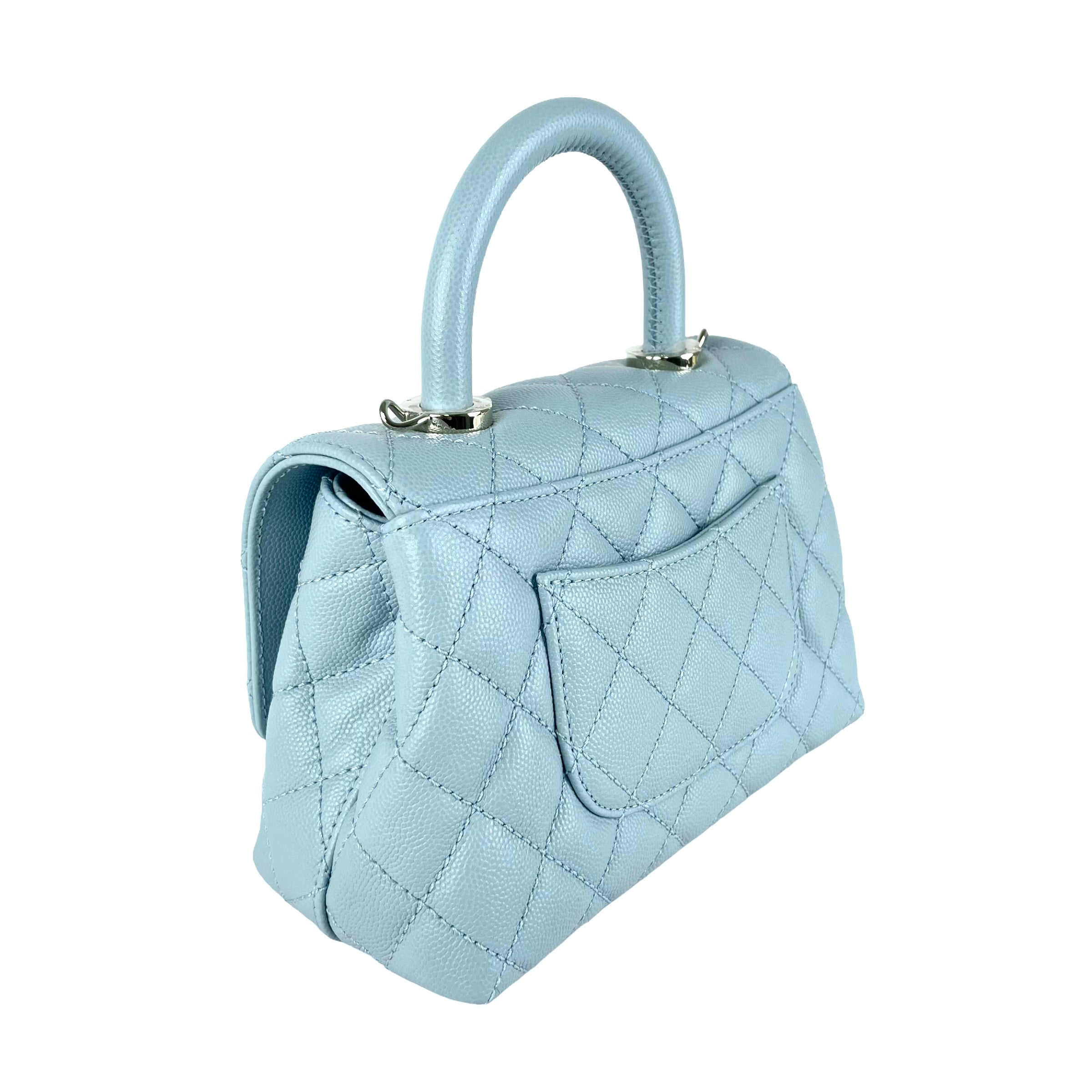 Chanel Mini Coco Handle Bag in Light Blue - Luxury Crossbody Shoulder Bag for Women, Perfect for Parties, Dates & Everyday Use