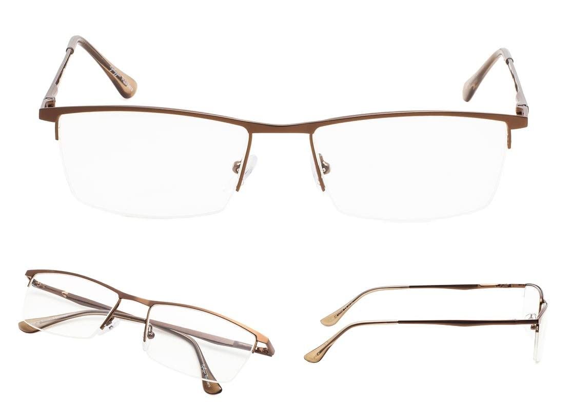 LUR Reading Glasses 3 Pack - Half-Rim Metal Frame Readers with Spring Hinges (Brown) - Perfect for Reading, Crafting & Computer Work