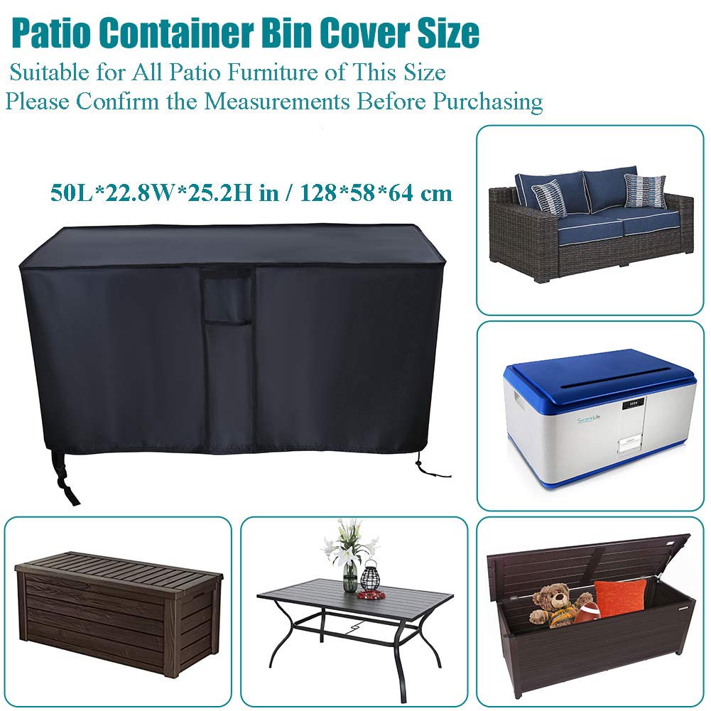 50 Inch Waterproof Patio Deck Box Cover - All Season Outdoor Furniture Protector for Storage, Black - Ideal for Garden, Backyard, and Deck Use