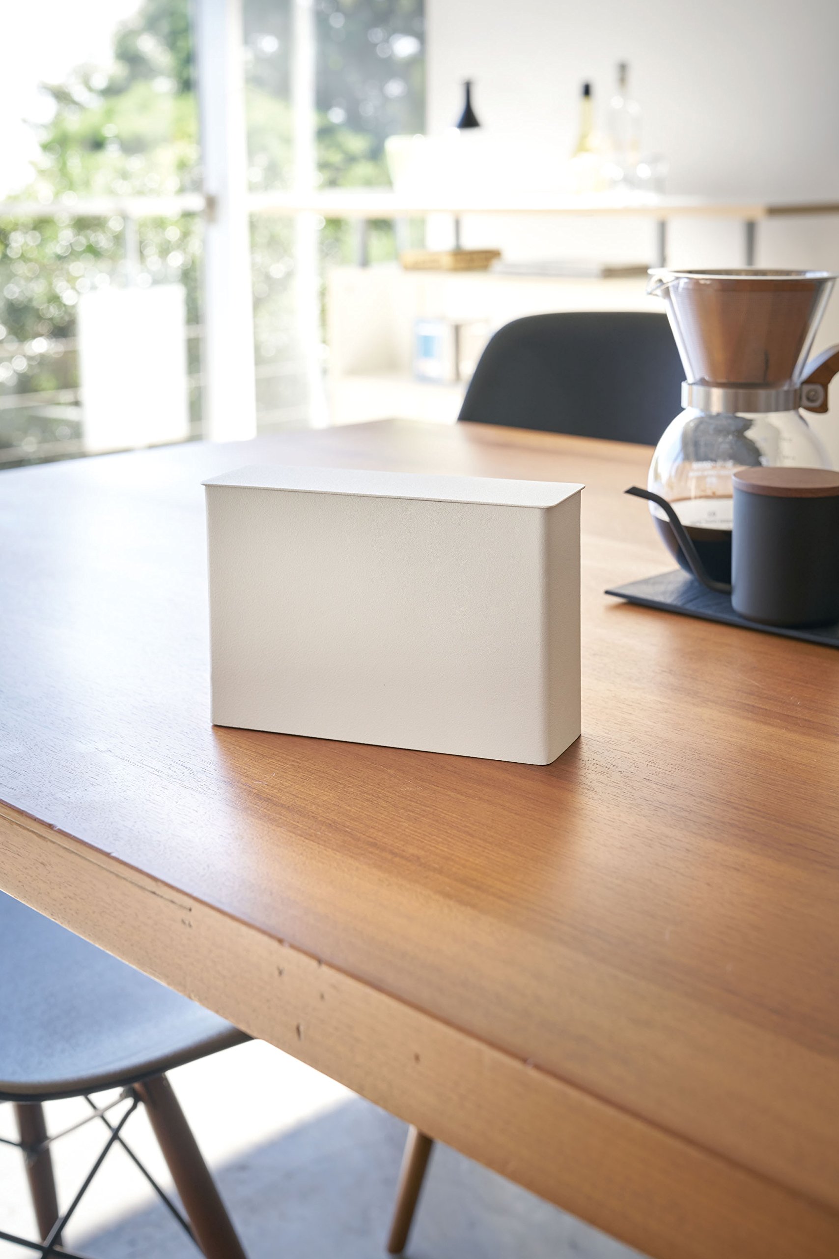 Yamazaki Home Coffee Filter Holder - White Kitchen Storage Container for Drip Coffee Filters - Perfect for Organizing Coffee Accessories in Small Spaces