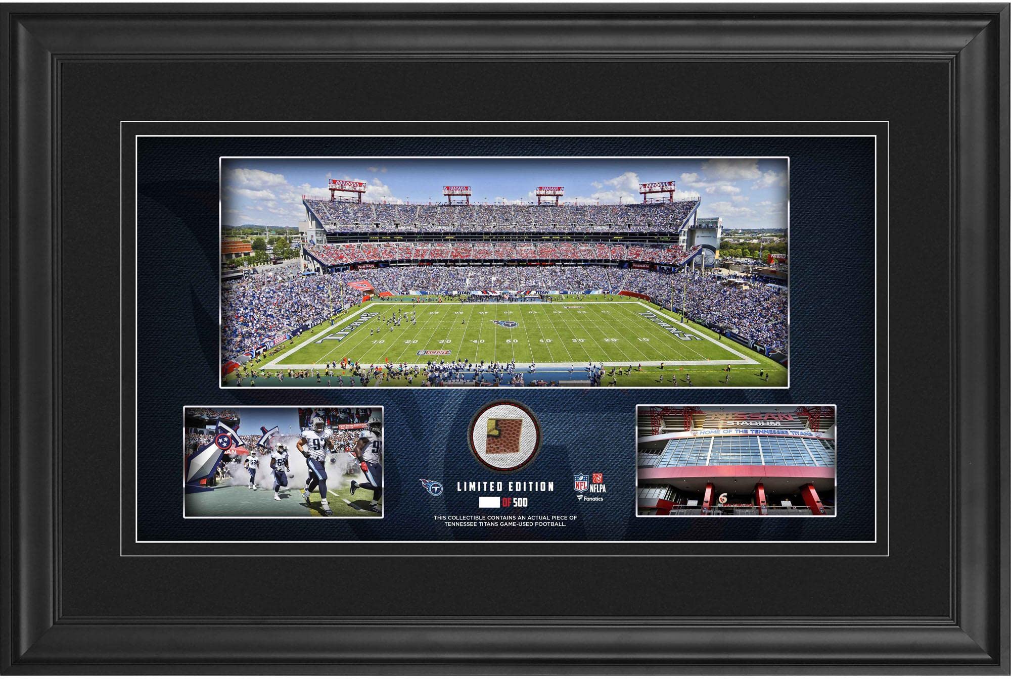 Tennessee Titans Framed 10x18 Stadium Panoramic Collage with Game-Used Football - Limited Edition 500 - NFL Memorabilia for Sports Fans & Man Cave Decor