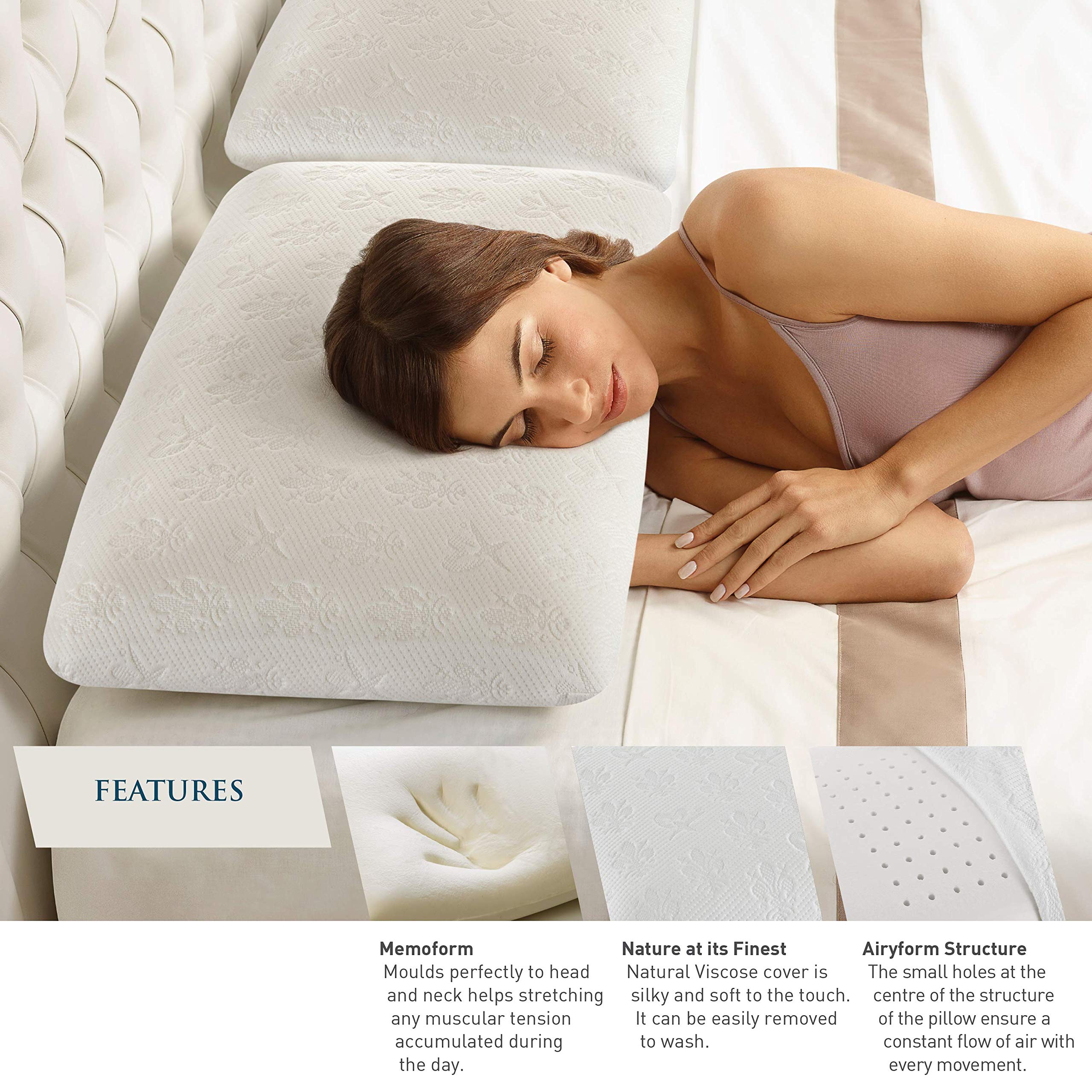 Magniflex Classico Standard Memory Foam Pillow - Soft Hypoallergenic Pillow for Side, Back & Stomach Sleepers - Italian Made Luxury Bedding for Home, Hotel & Travel Use