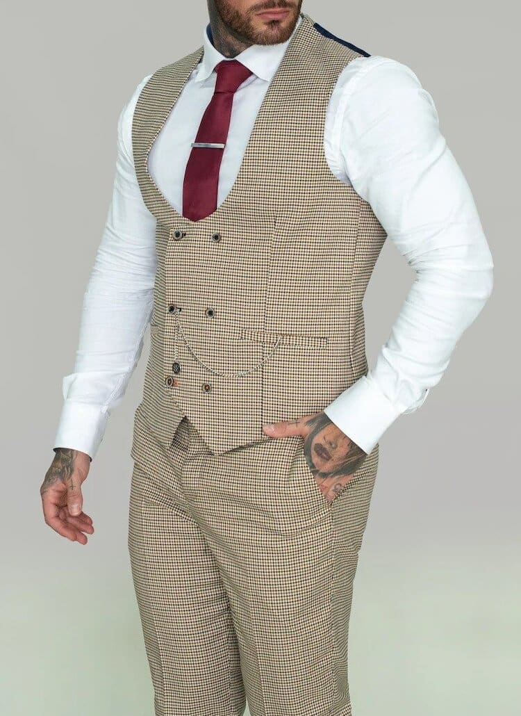Cavani Elwood Houndstooth Slim Fit Checkered Waistcoat Vest for Men - Perfect for Weddings, Business Meetings & Formal Occasions