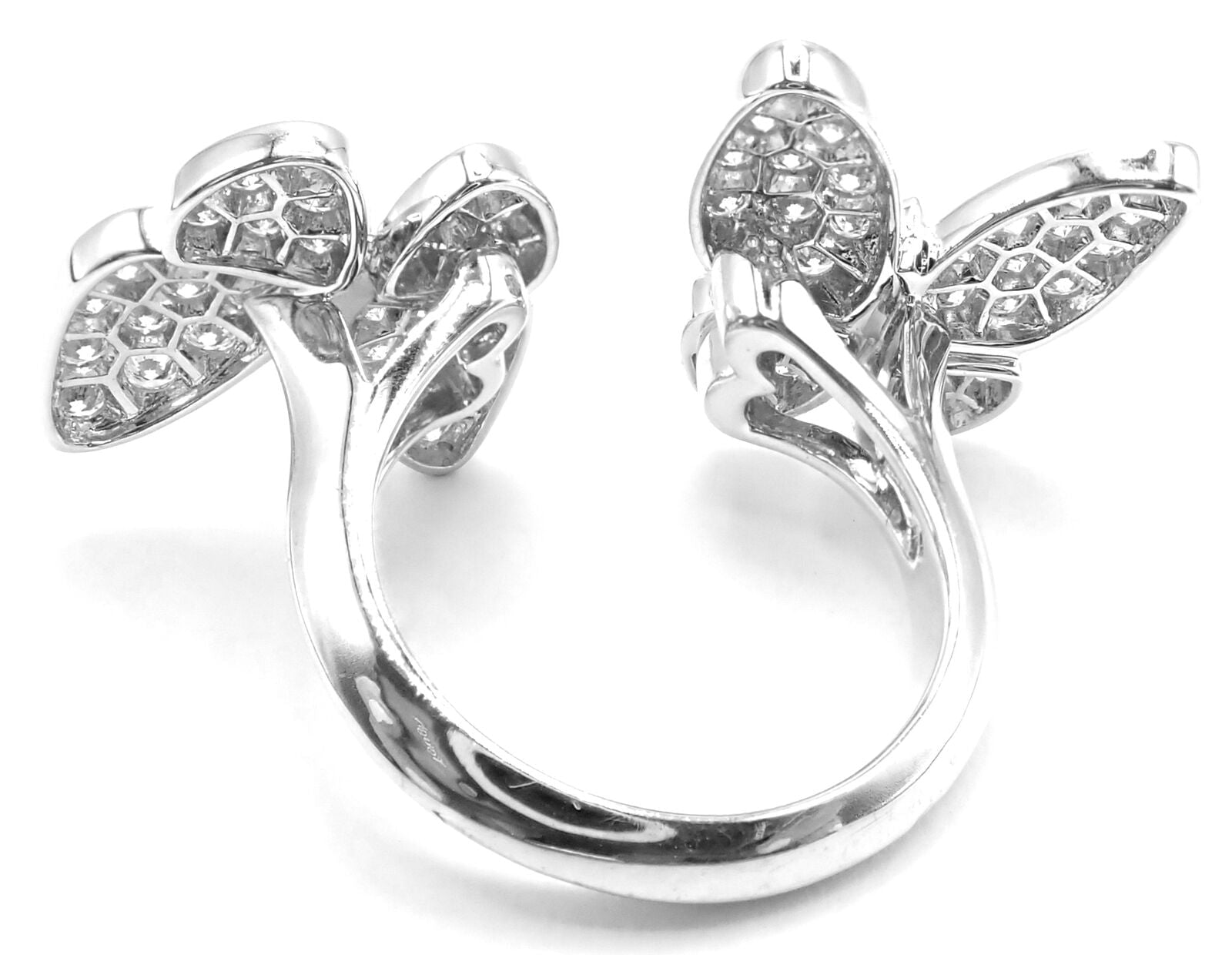 Van Cleef & Arpels 18k White Gold Diamond Two Butterfly Between Finger Ring - Elegant Stackable Ring for Women, Perfect for Weddings, Anniversaries & Special Occasions