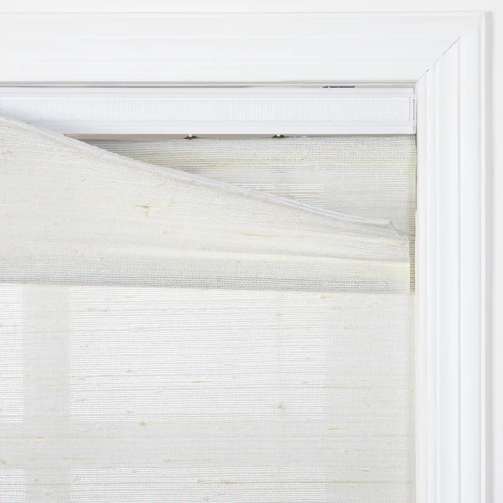 Natural Ramie Cordless Woven Wood Shade - White Rattan Top Down Bottom Up Window Treatment for Living Room & Bedroom