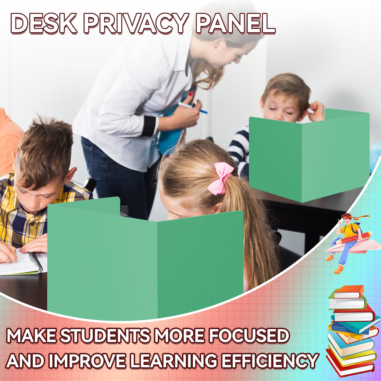 12 Pcs Plastic Desk Dividers for Students - Green Privacy Folders & Test Partitions, Classroom Supplies for Teachers & Schools - Ideal for Study, Testing & Focus in Classrooms & Home Offices