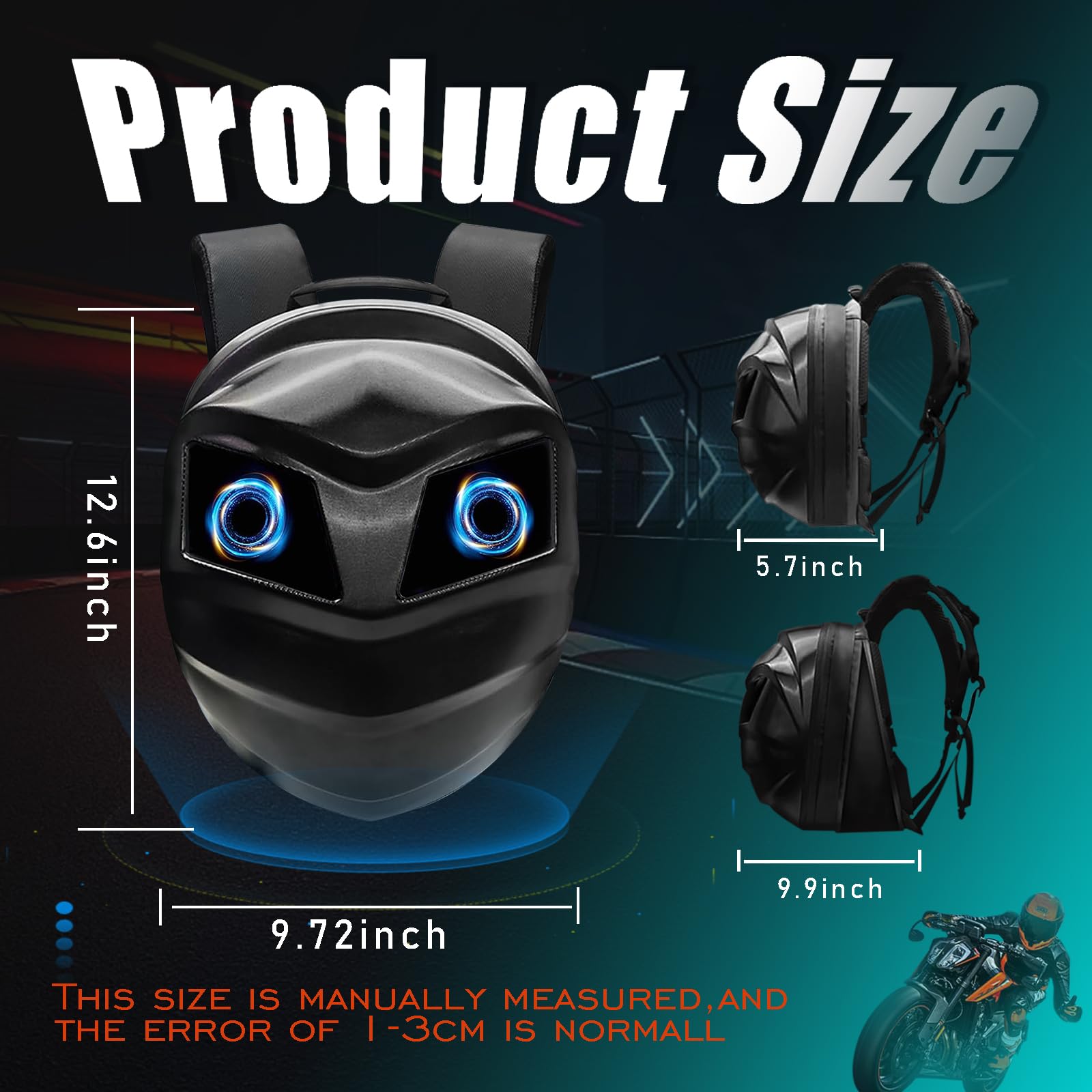 Programmable LED Backpack for Men - Waterproof Hard Shell Motorcycle Helmet Bag & Travel Laptop Shoulder Bag | DIY Motorbike Knight Wrap | Perfect for Riding, Commuting & Adventure Travel (Black)
