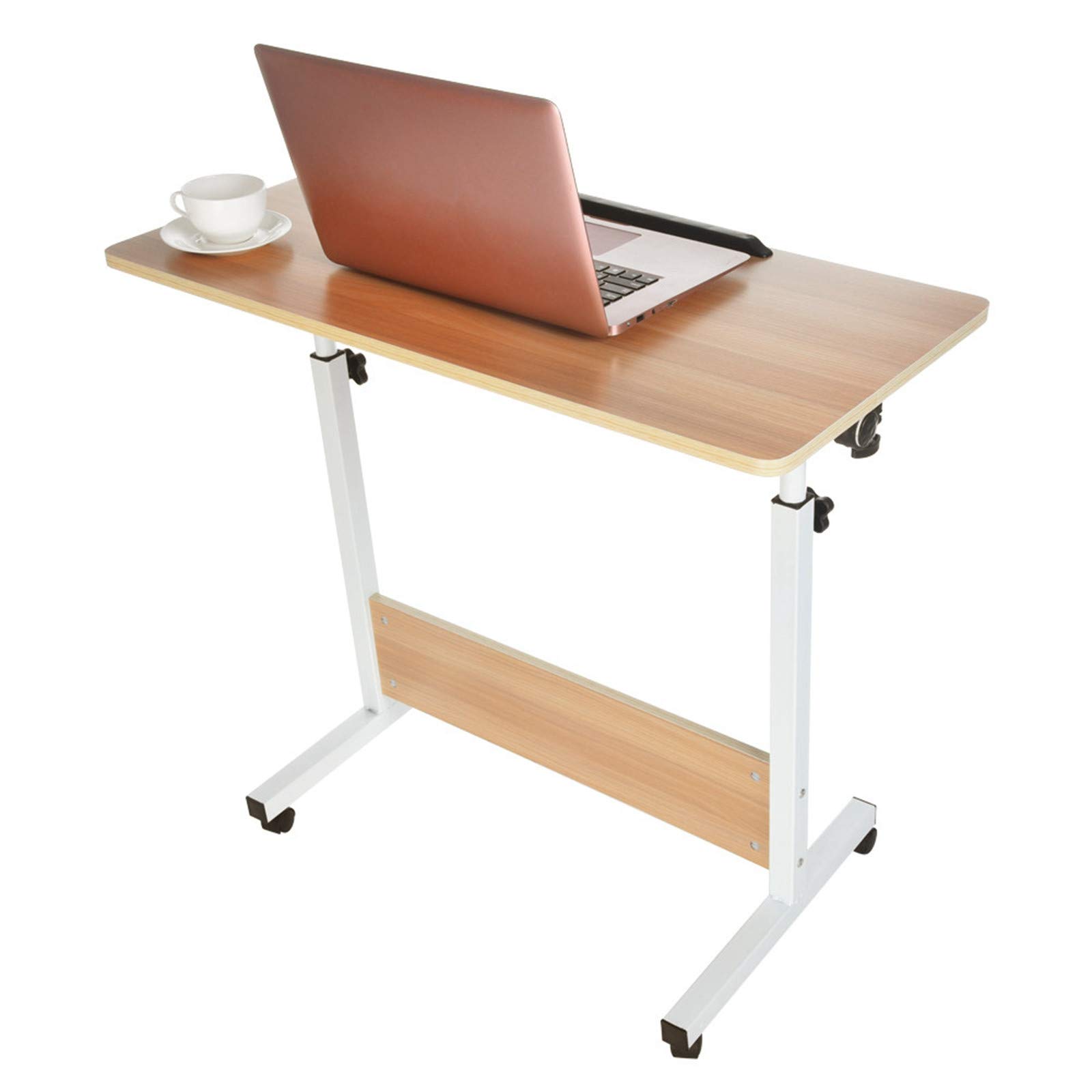 Adjustable Mobile Standing Desk with Wheels - Compact Rolling Computer Desk for Home Office, MDF PVC Tabletop, Ergonomic Height Adjustable Workstation - Perfect for Small Spaces & Remote Work (Brown)