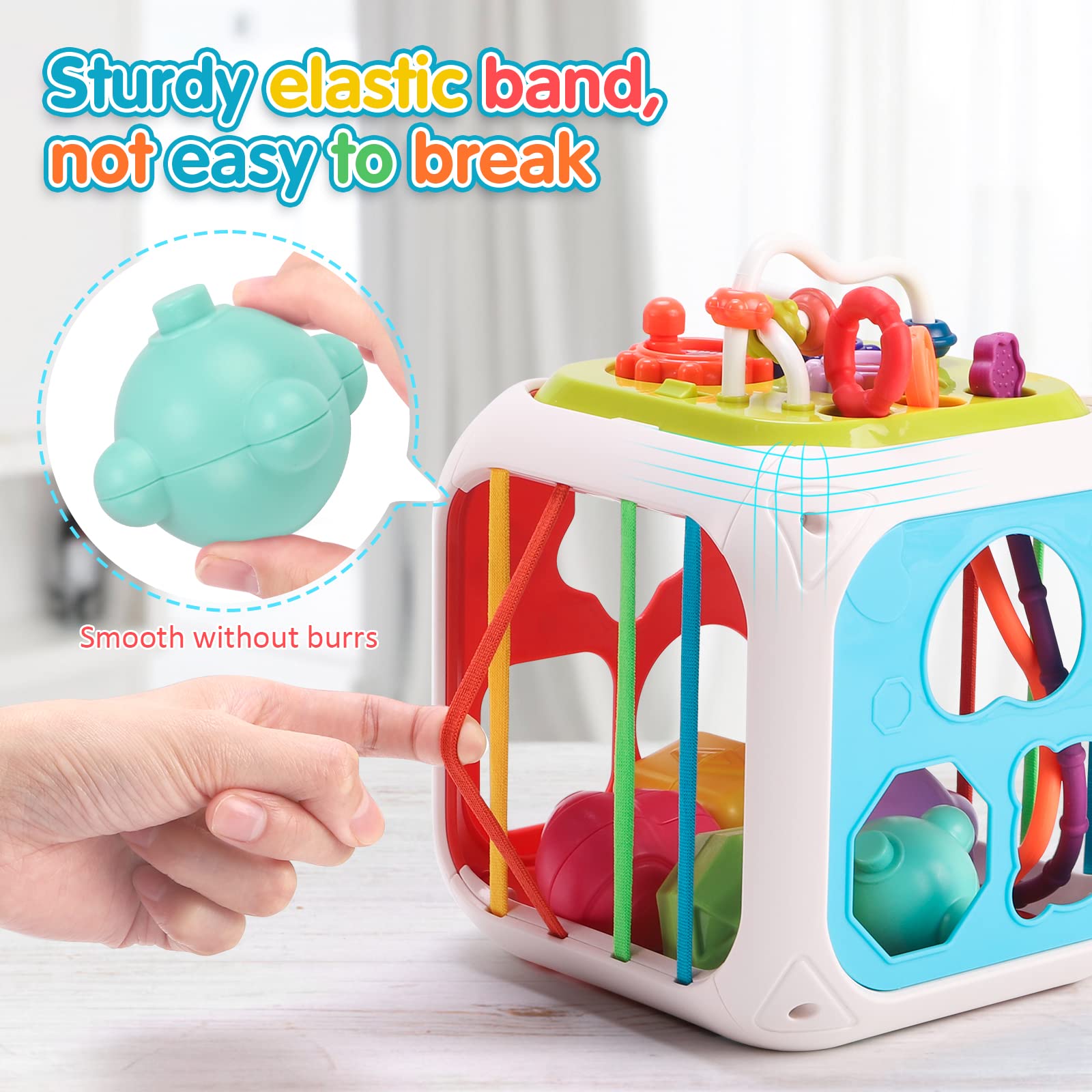 QIZEBABY 7-in-1 Montessori Activity Cube with Baby Blocks - Sensory Learning Toys for Toddlers 6-18 Months, Developmental Toys for 1-2 Year Old Boys & Girls - Perfect for Playtime, Early Education & Birthday Gifts