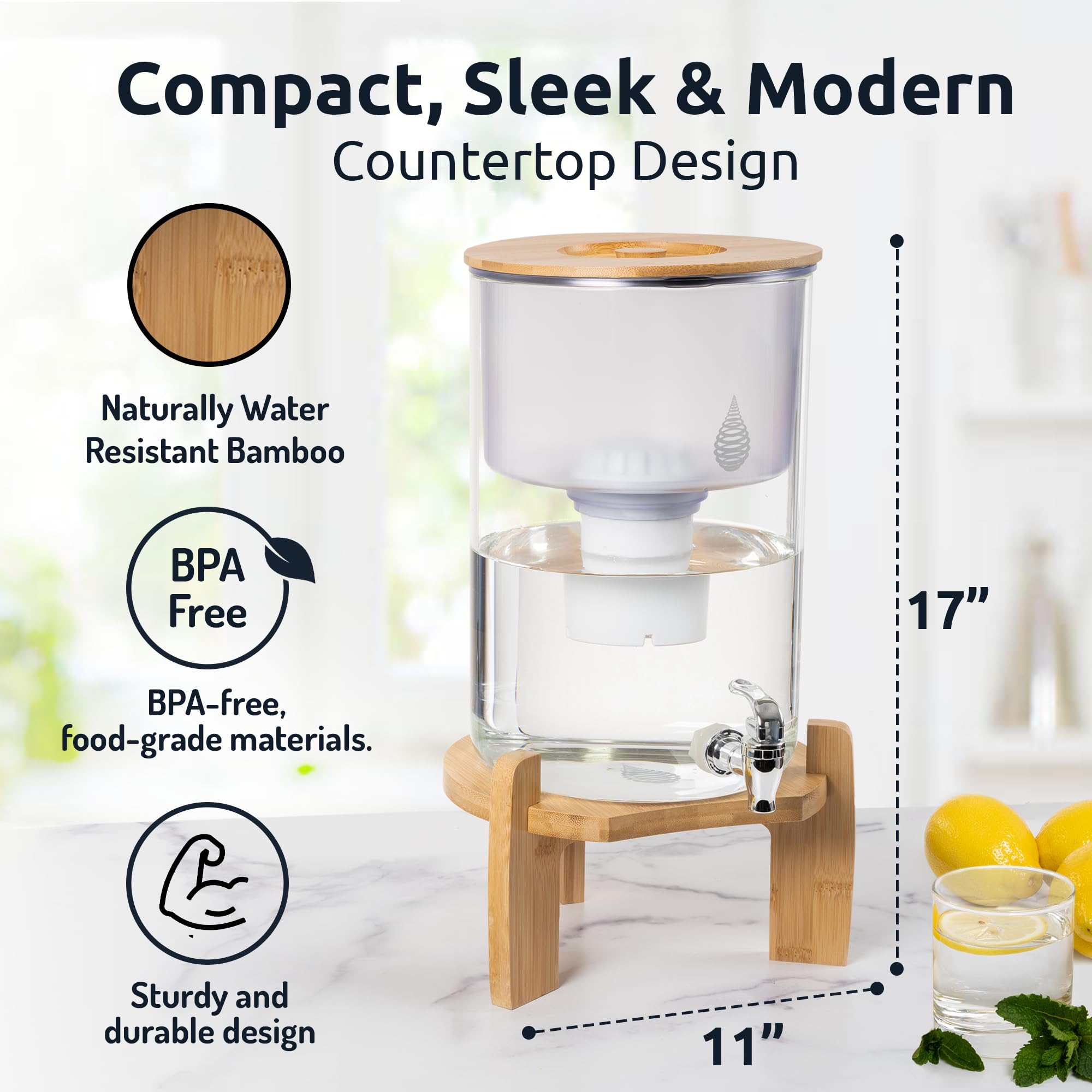 Alkaline Water Filter Pitcher with pH Recharge Technology - 8.5L/2.25 Gal Countertop Water Purifier System for Home & Office - High pH Drinking Water Filtration - Perfect for Kitchen, Office, Gym & Travel Use