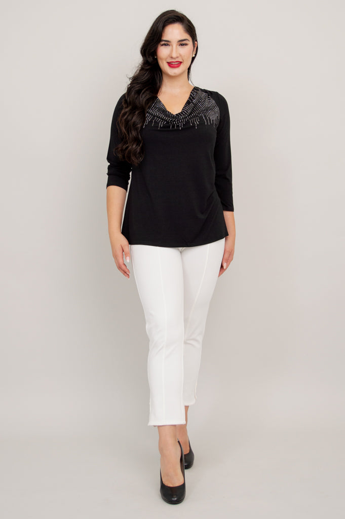 Charisse 3/4 Sleeve Women's Bamboo Top - Soft & Breathable Black Diamond Print - Perfect for Yoga, Workouts & Casual Wear