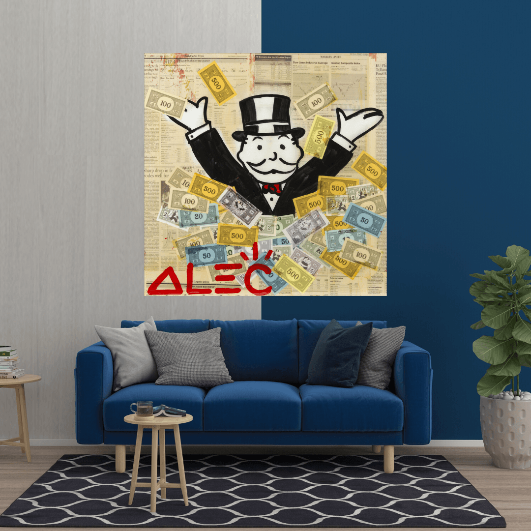 Alec Monopoly Money Man Millionaire Canvas Wall Art - Modern Pop Art Home Decor for Living Room, Office & Game Room