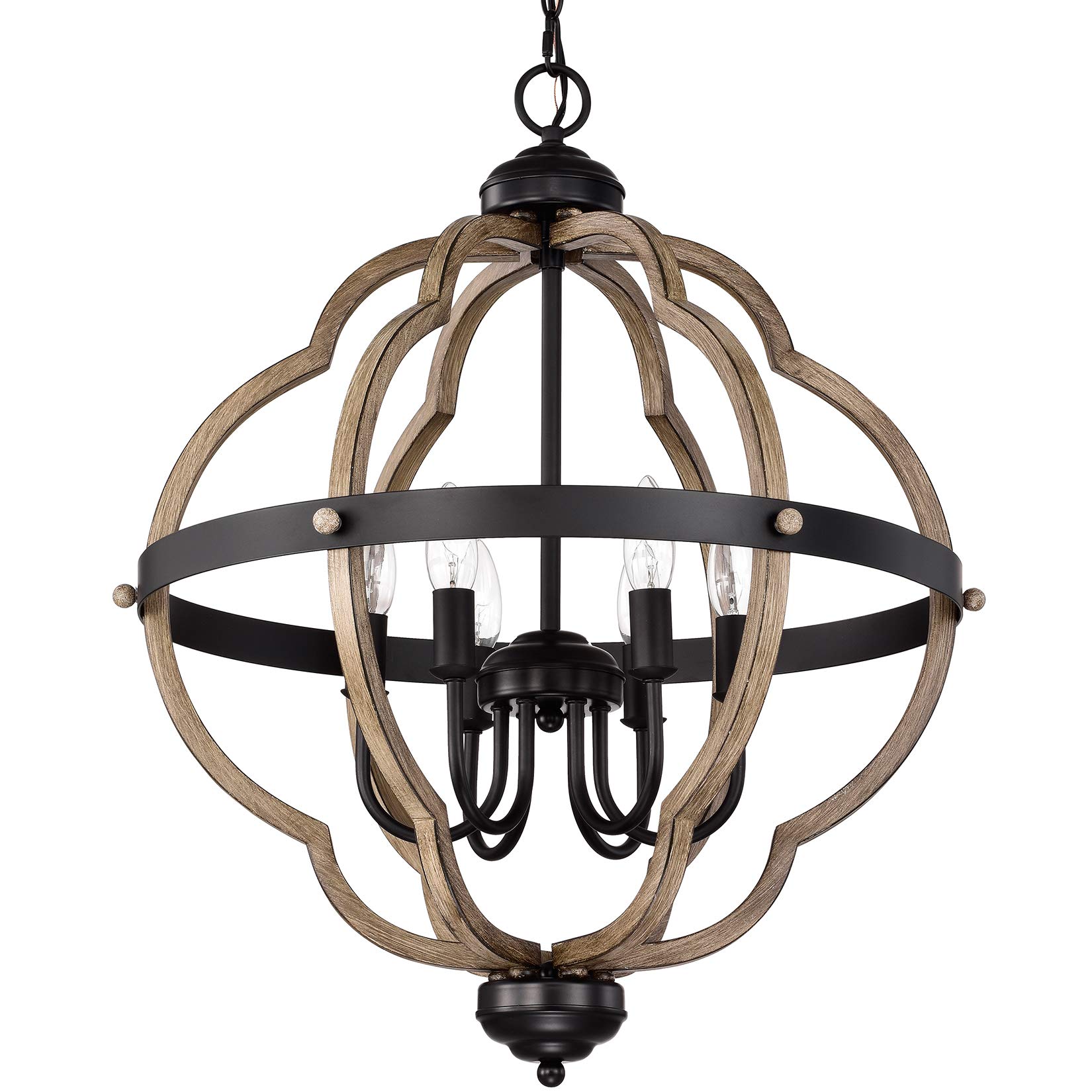 Farmhouse 6-Light Black Globe Chandelier - 21 Inch Kitchen Island Pendant Light for Dining Room, Living Room, Entryway & Foyer - Rustic Ceiling Lighting Fixture for Home Decor & Modern Farmhouse Style