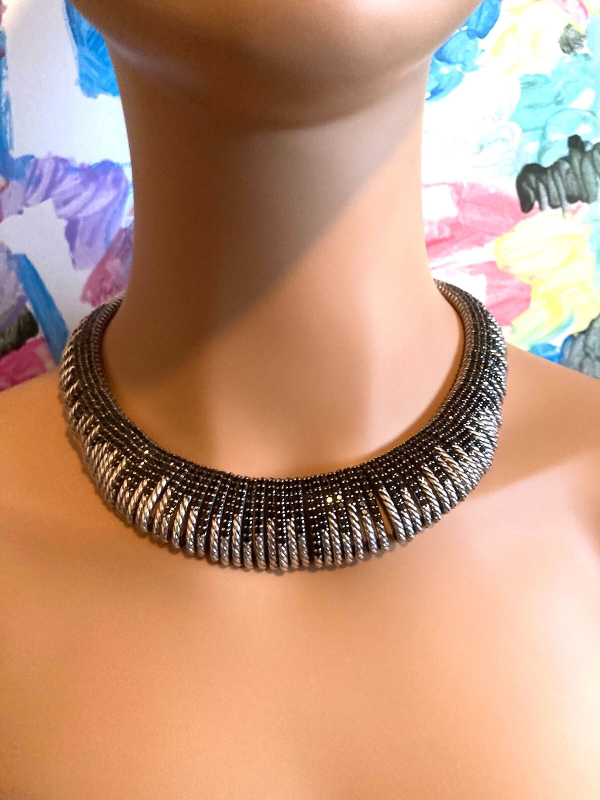 Authentic David Yurman Sterling Silver Tempo Black Spinel Large Collar Necklace for Women | Elegant Statement Jewelry for Evening Wear & Special Occasions