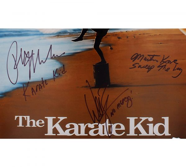Authentic Signed Karate Kid Movie Poster 16x20 - Macchio, Kove & Zabka Autographs with 3 Inscriptions | Unframed Collectible for Fans, Home Theater Decor, Martial Arts Memorabilia