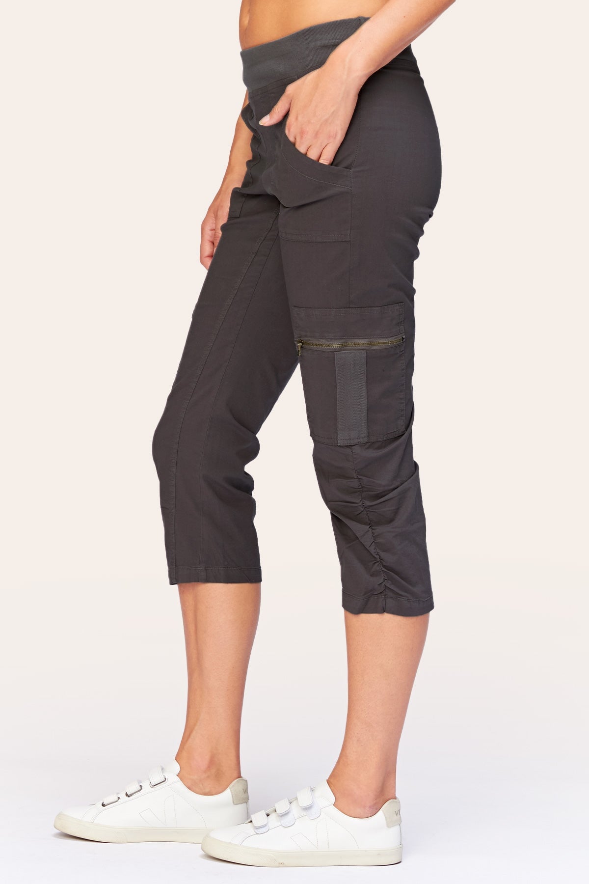 Nadia High Waist Crop Leggings - Charcoal Gray - Workout Yoga Gym Running Fitness Activewear for Women